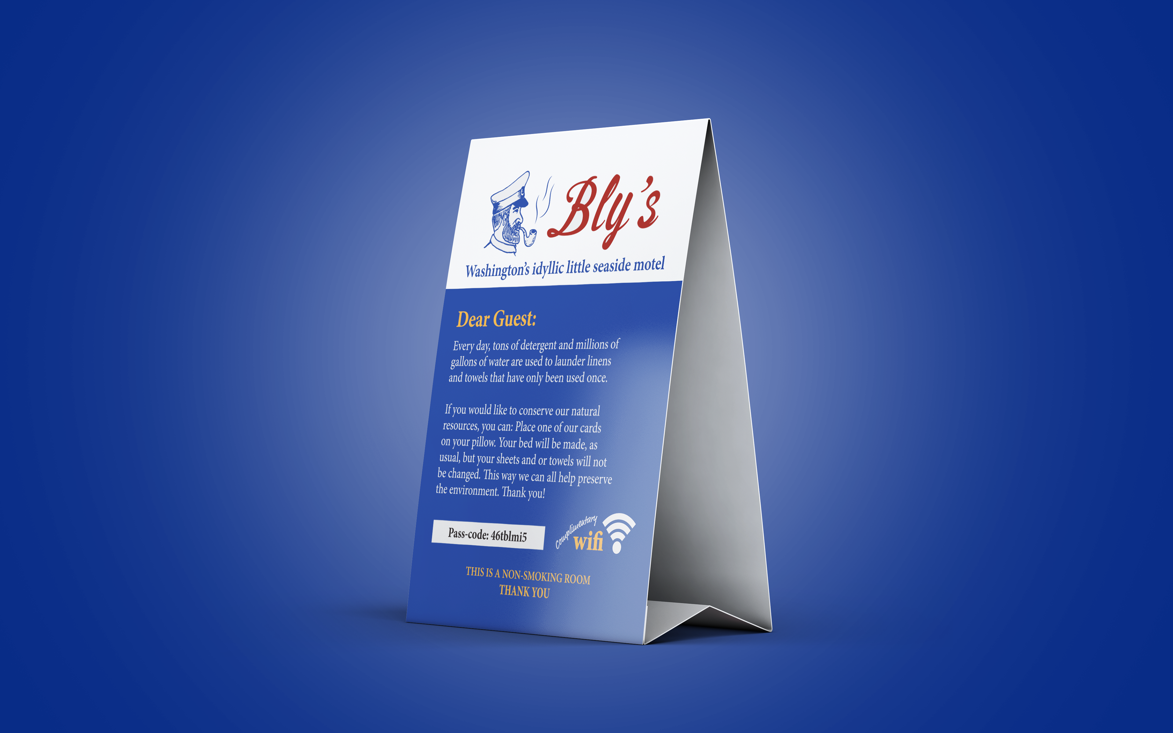 Informational room tent card back