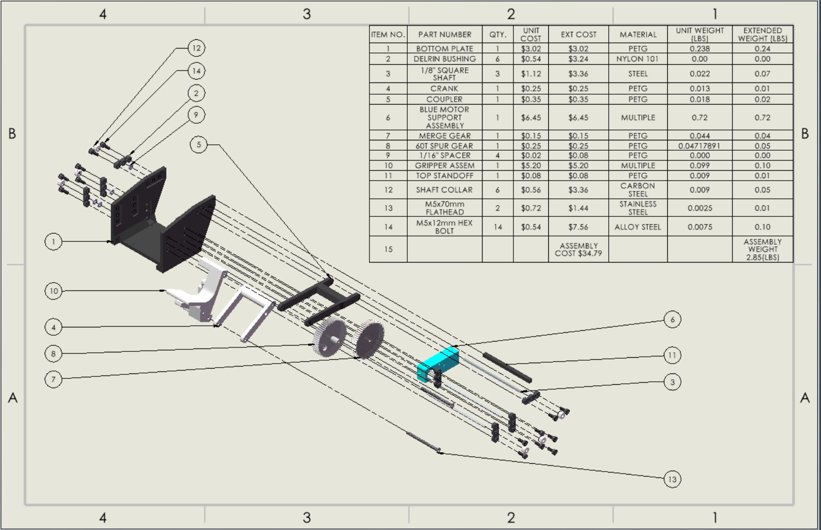 Bill of Materials and Exploded View of Arm
