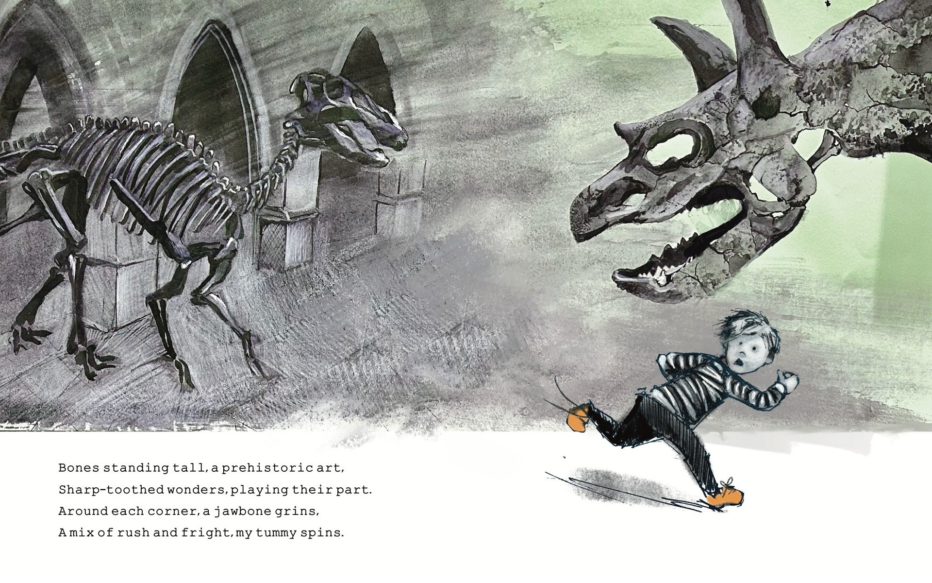 Run past the dinosaurs