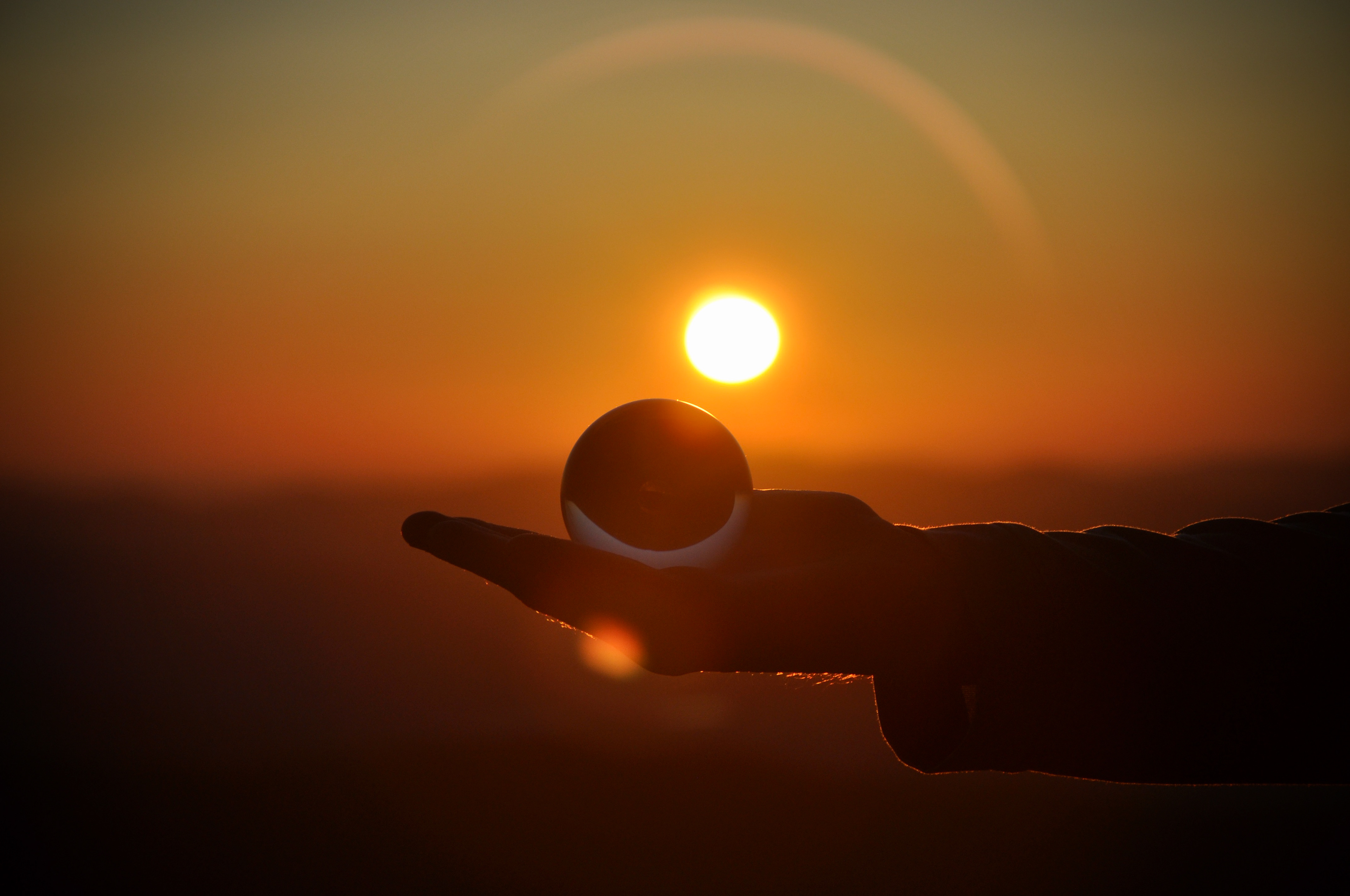 Experimenting with a glass ball at sunrise