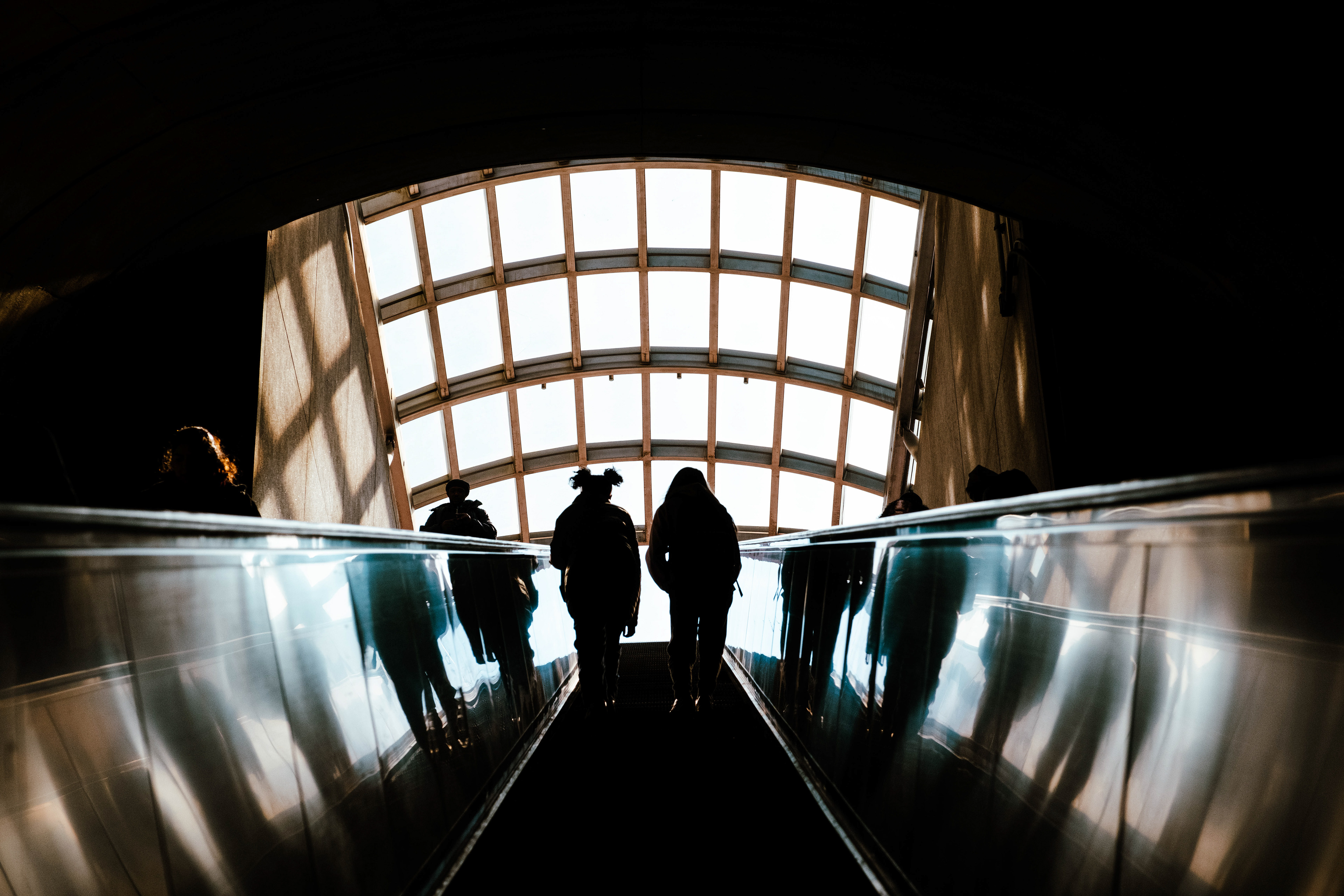 Commuters on an escalator in Washington DC