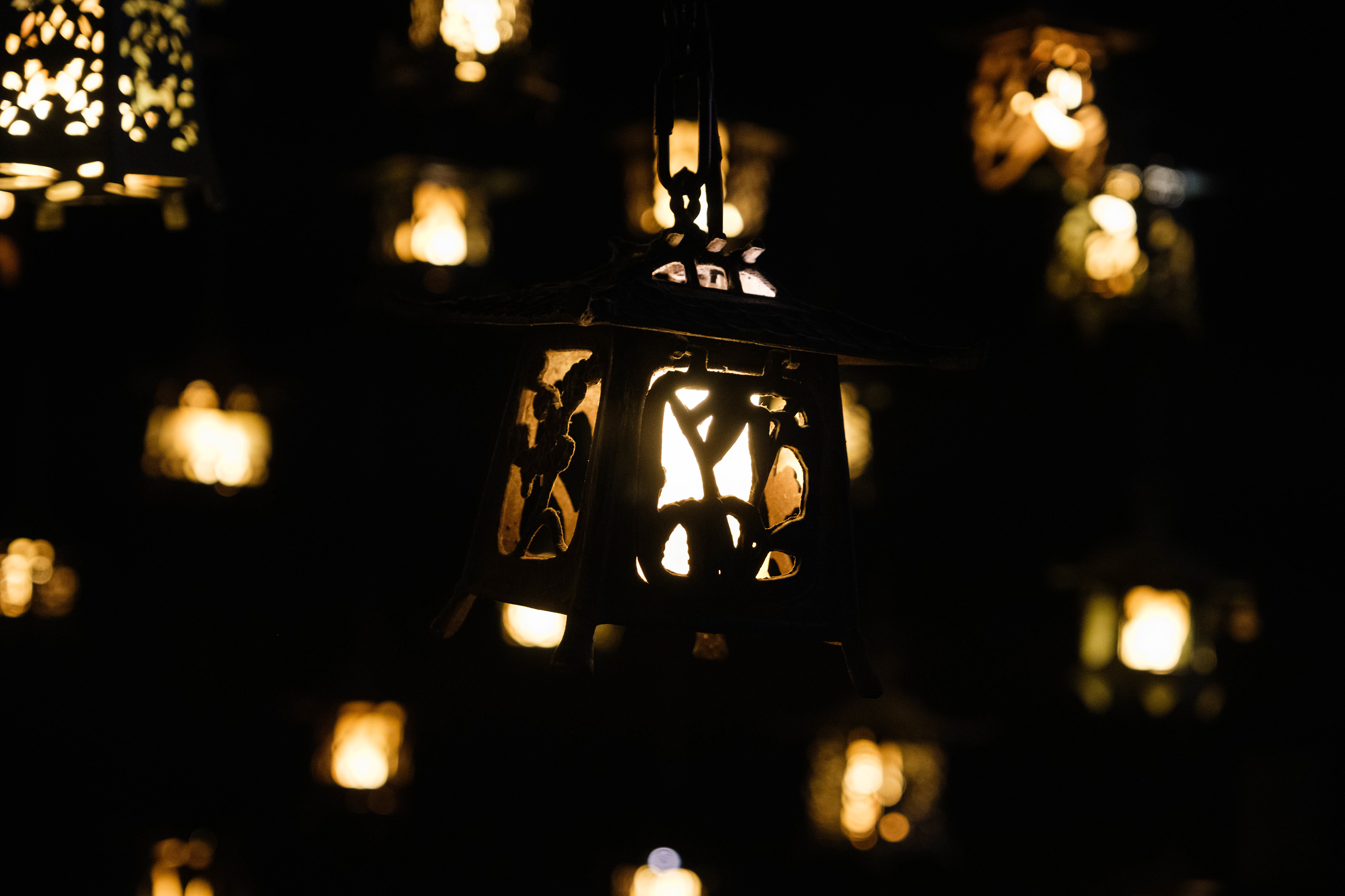 Close-up of artistic lanterns
