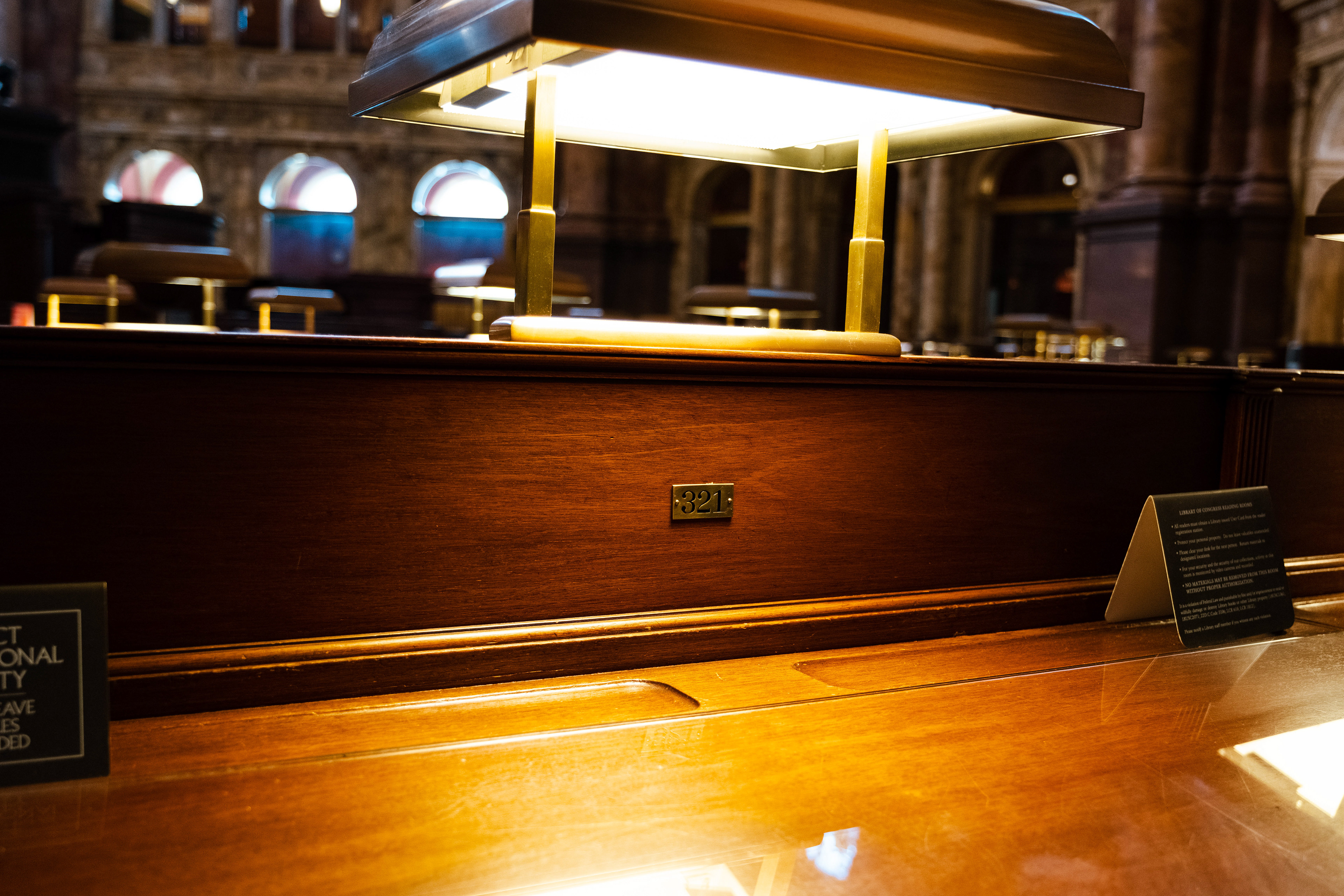 Working at a desk in the Library of Congress