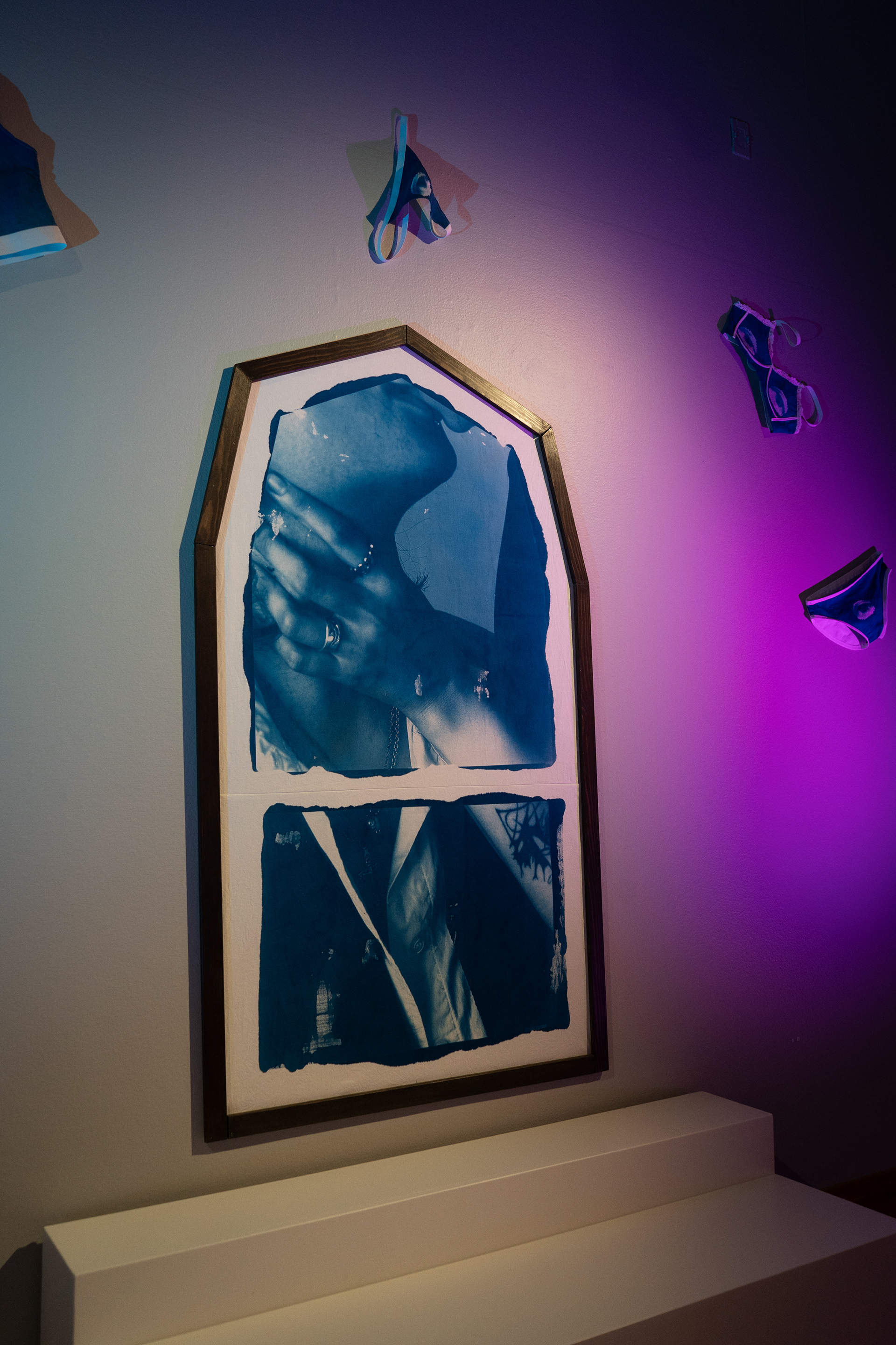 Venus and Mars Enthroned with Saints and Angels, cyanotype on cotton, 2025