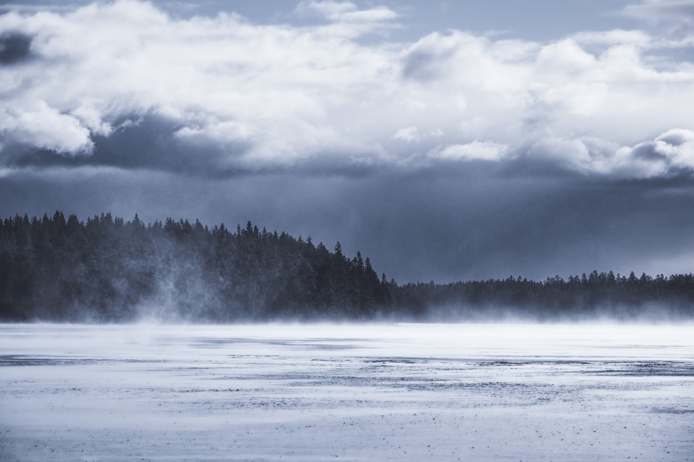 Sweden - Blowing snow over frozen lake