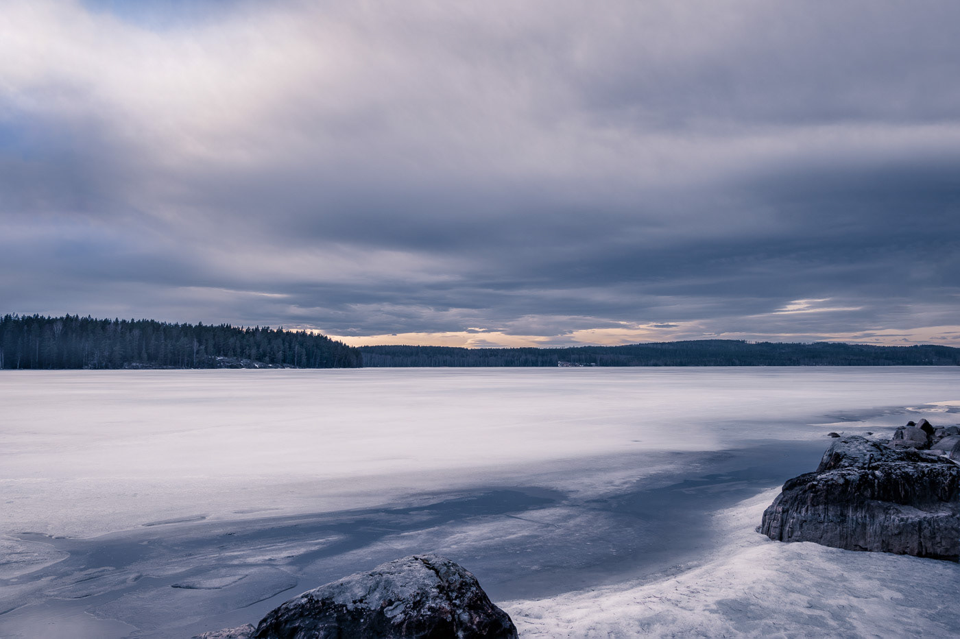 Sweden - Frozen lake under gorgeous winter sky