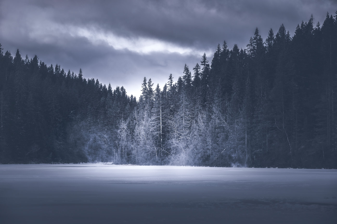Sweden - Blowing snow over frozen lake