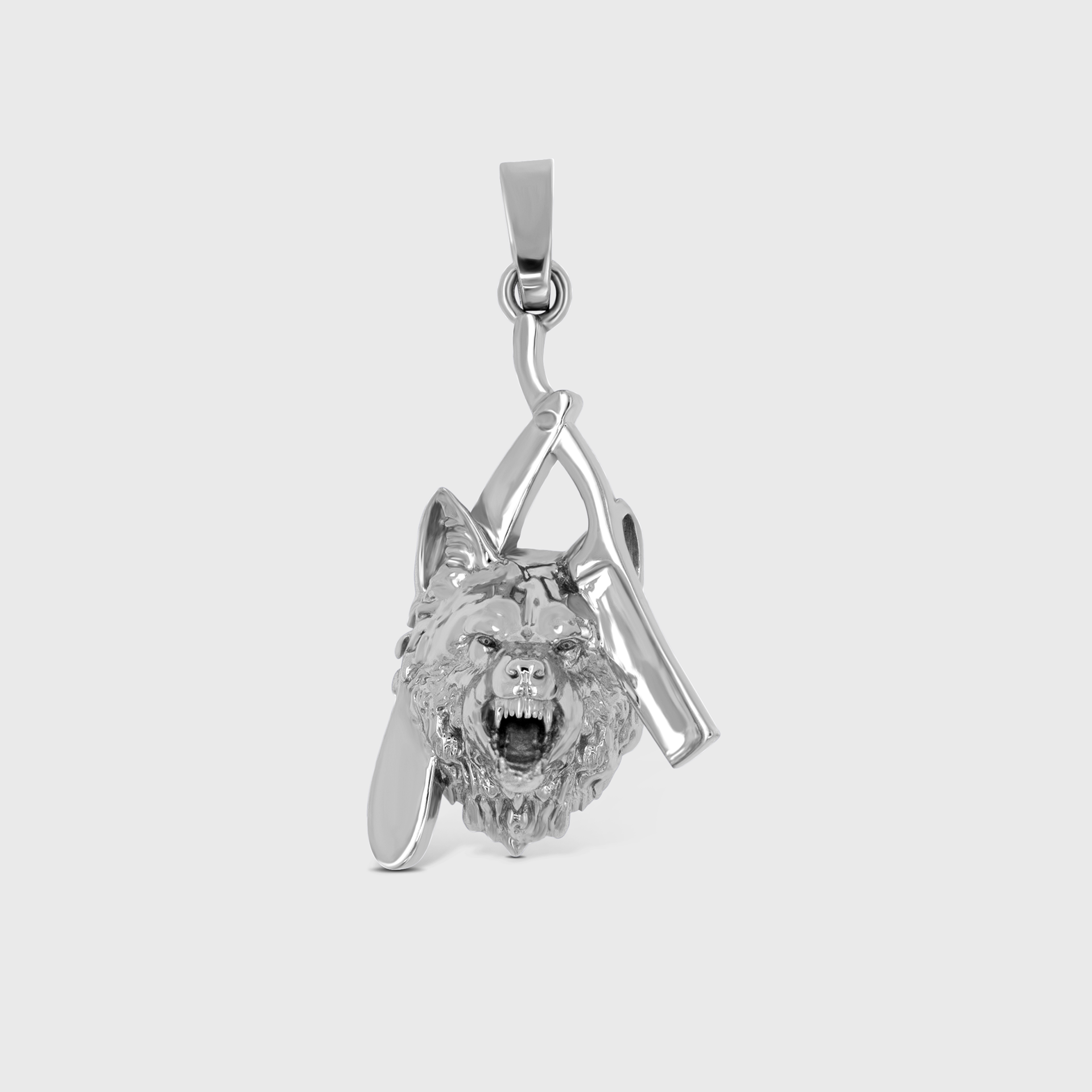 White gold wolf pendant clearance