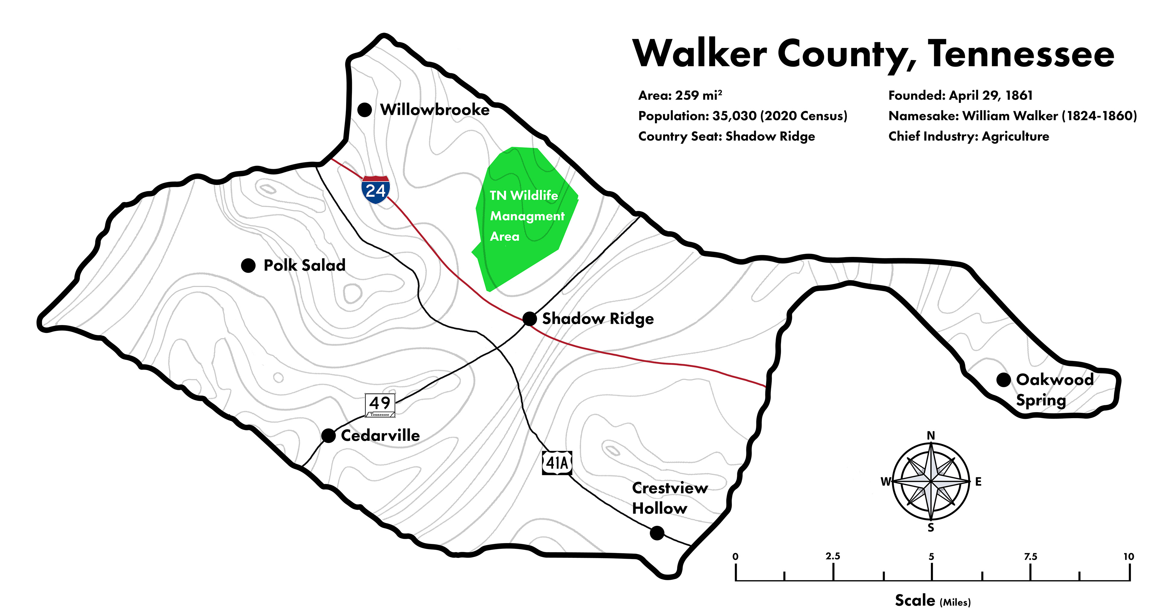 Map of Walker Country, Tennessee