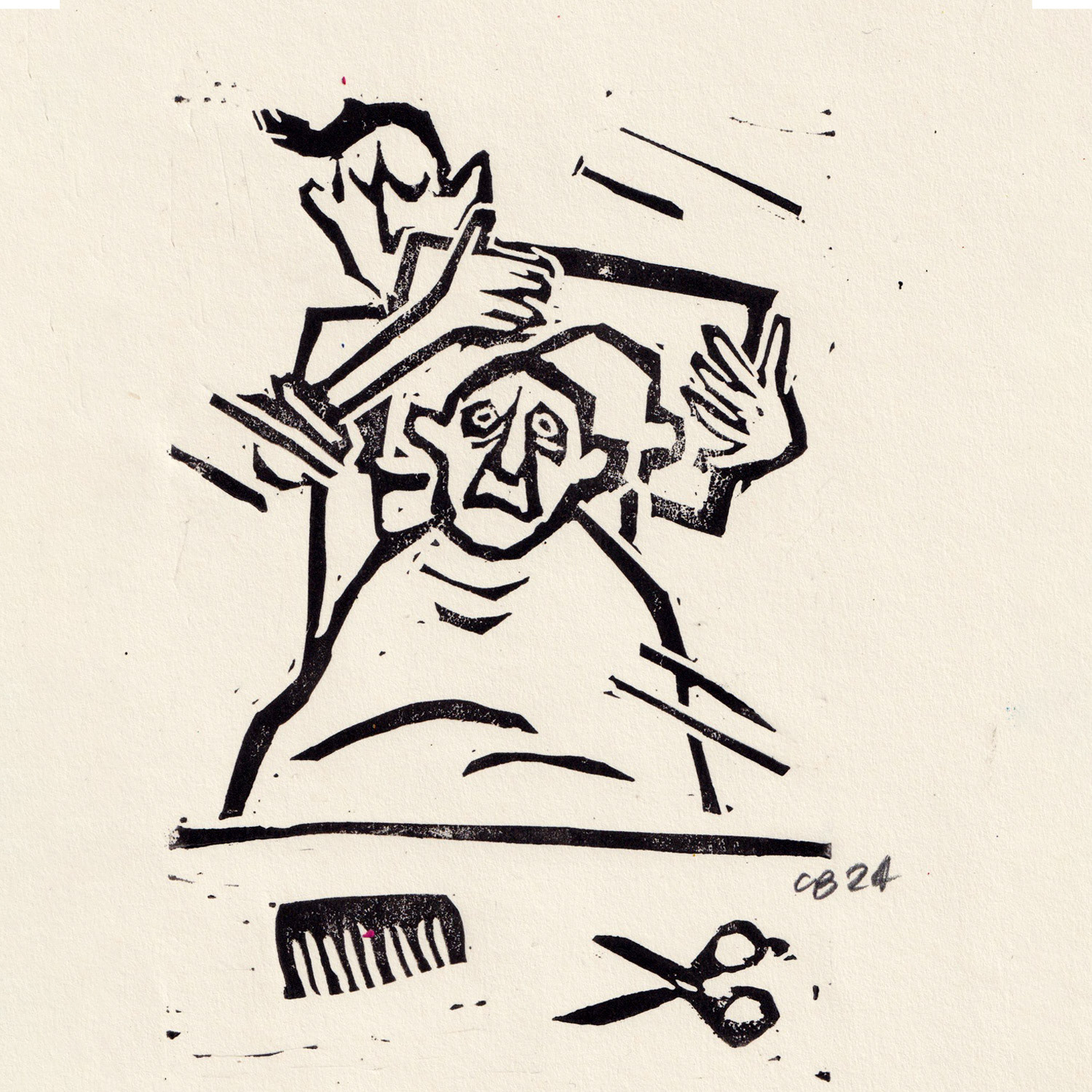 Bad Haircut- Linocut 2024