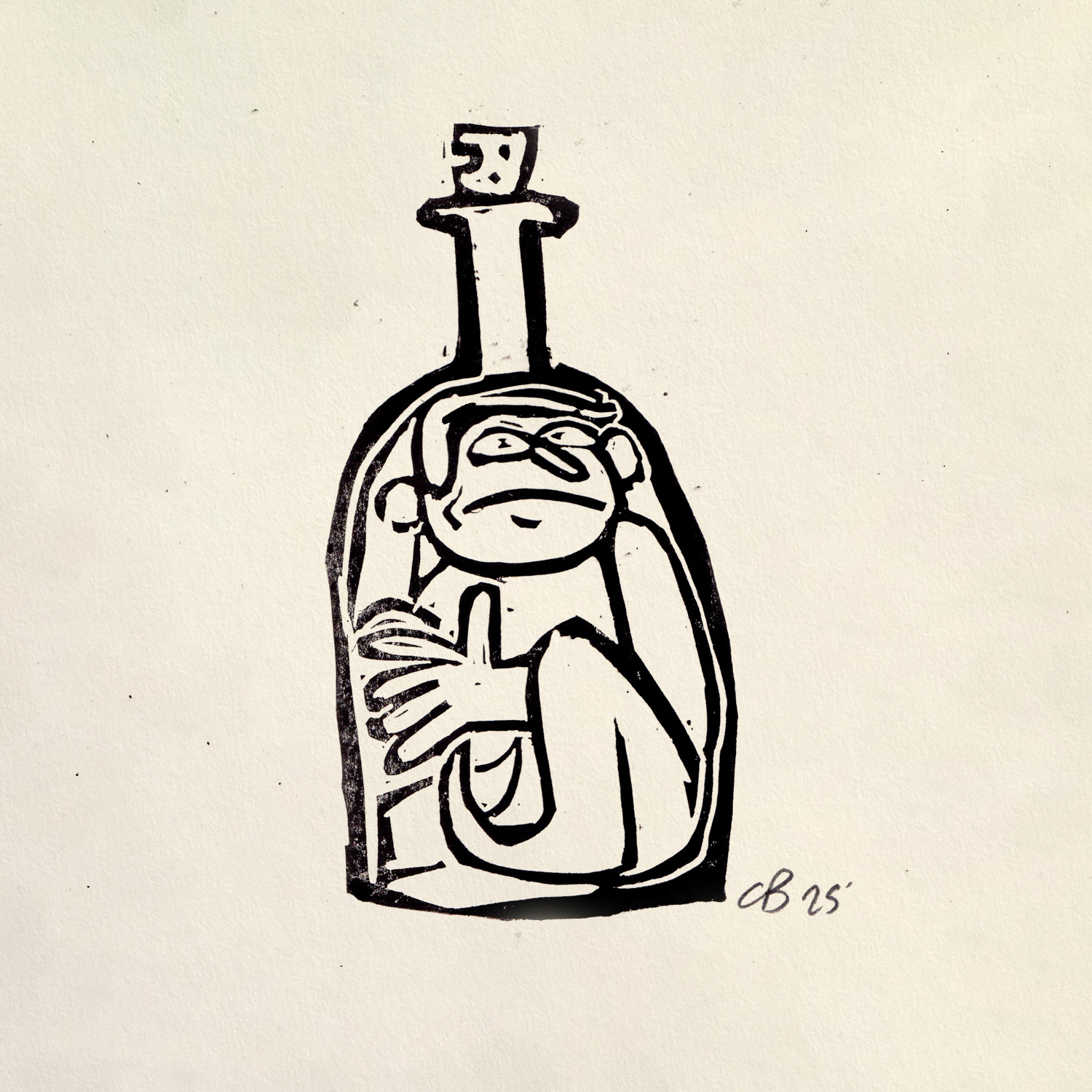 Genie in a bottle - Linocut 2025