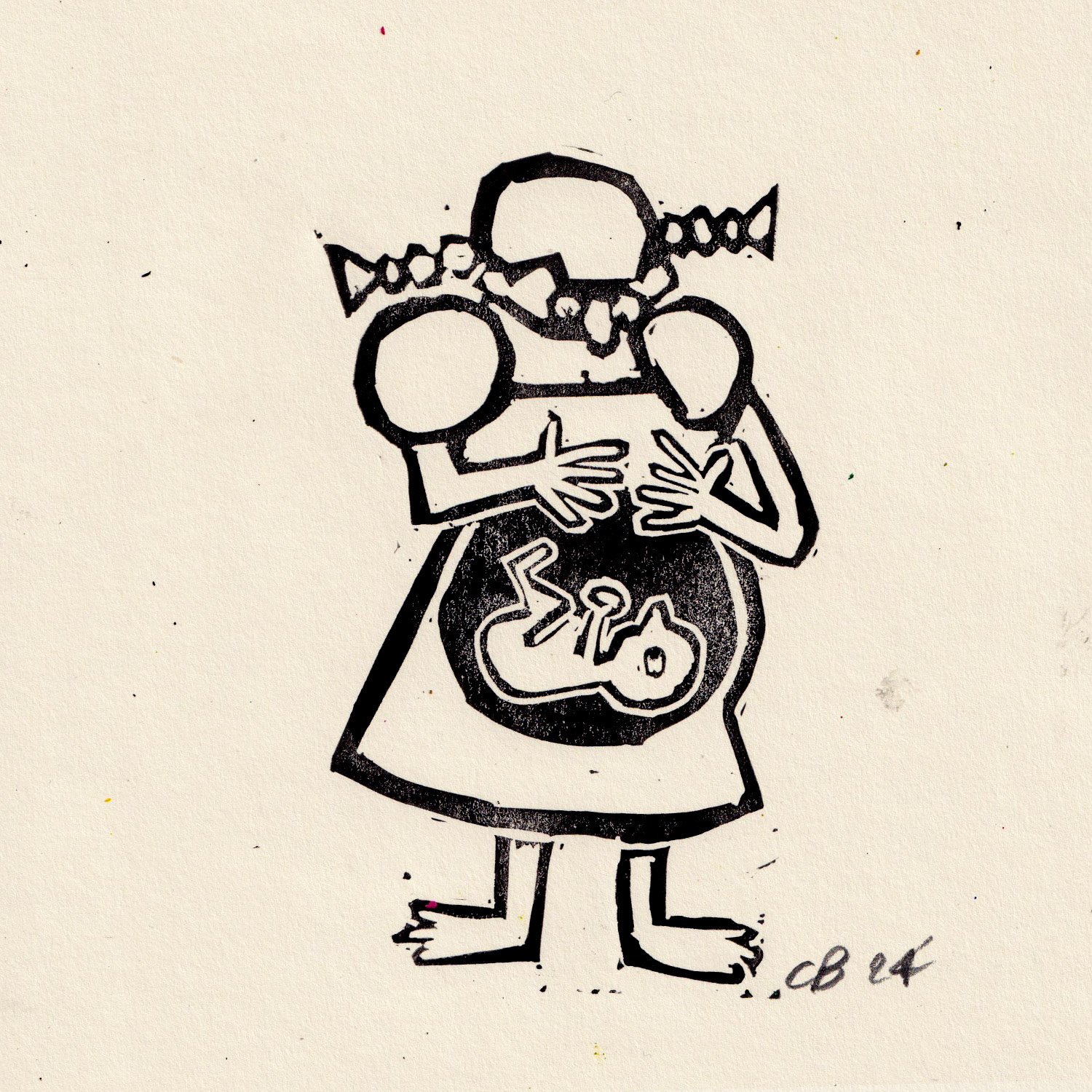 Self portrait at 24 Weeks pregnant- Linocut 2024