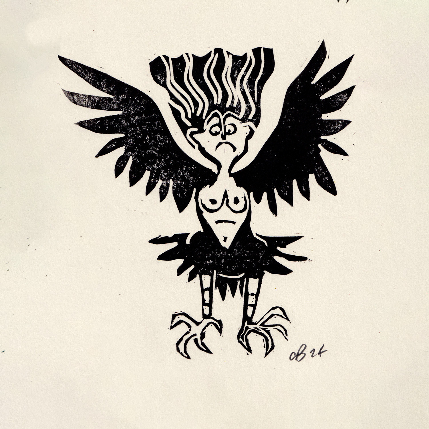 A Harpy -Linocut 2024