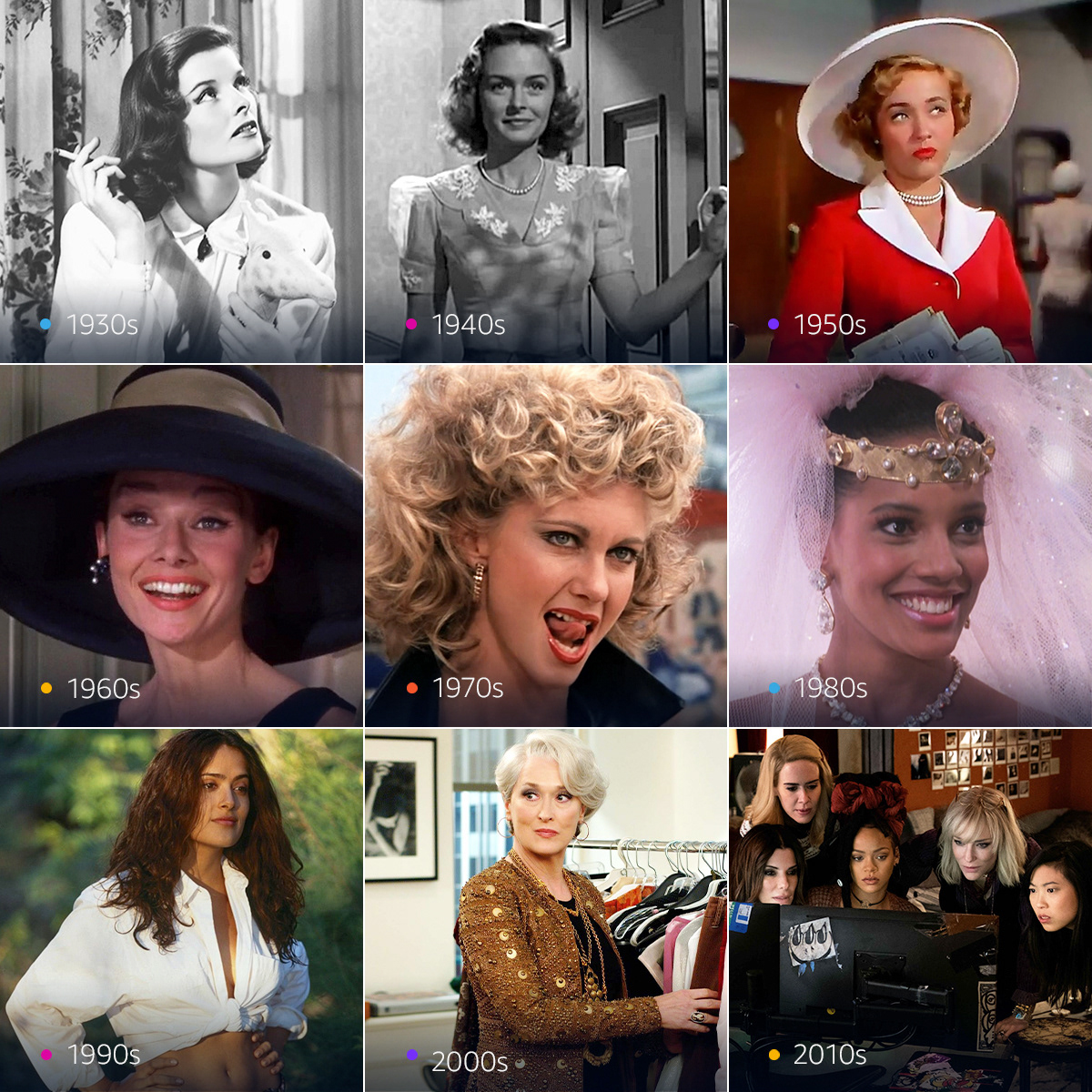 Women in tv/film throughout the decades for Women's History Month