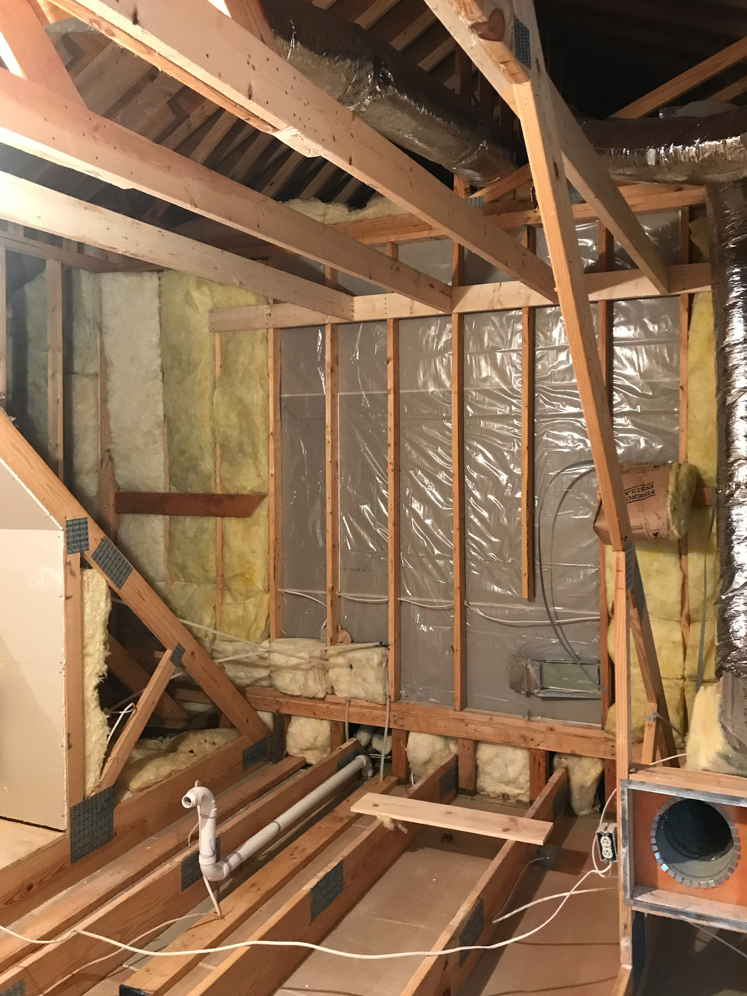 Studded walls, HVAC and new insulation were added..