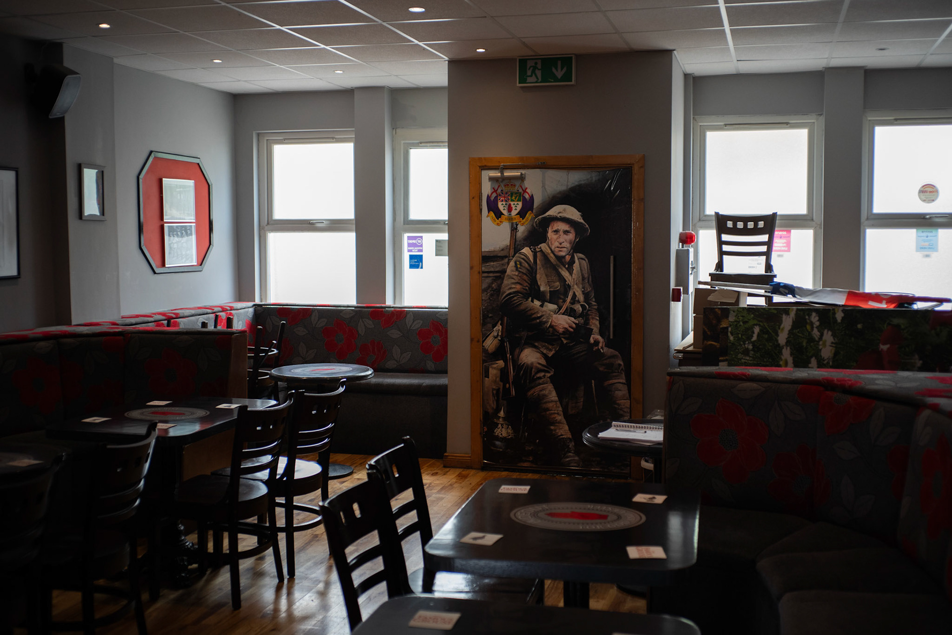Paramilitary icons can be seen in a local bar in Donegall Pass, a predominantly working-class loyalist community in inner-city Belfast, Northern Ireland, on June 4, 2021.