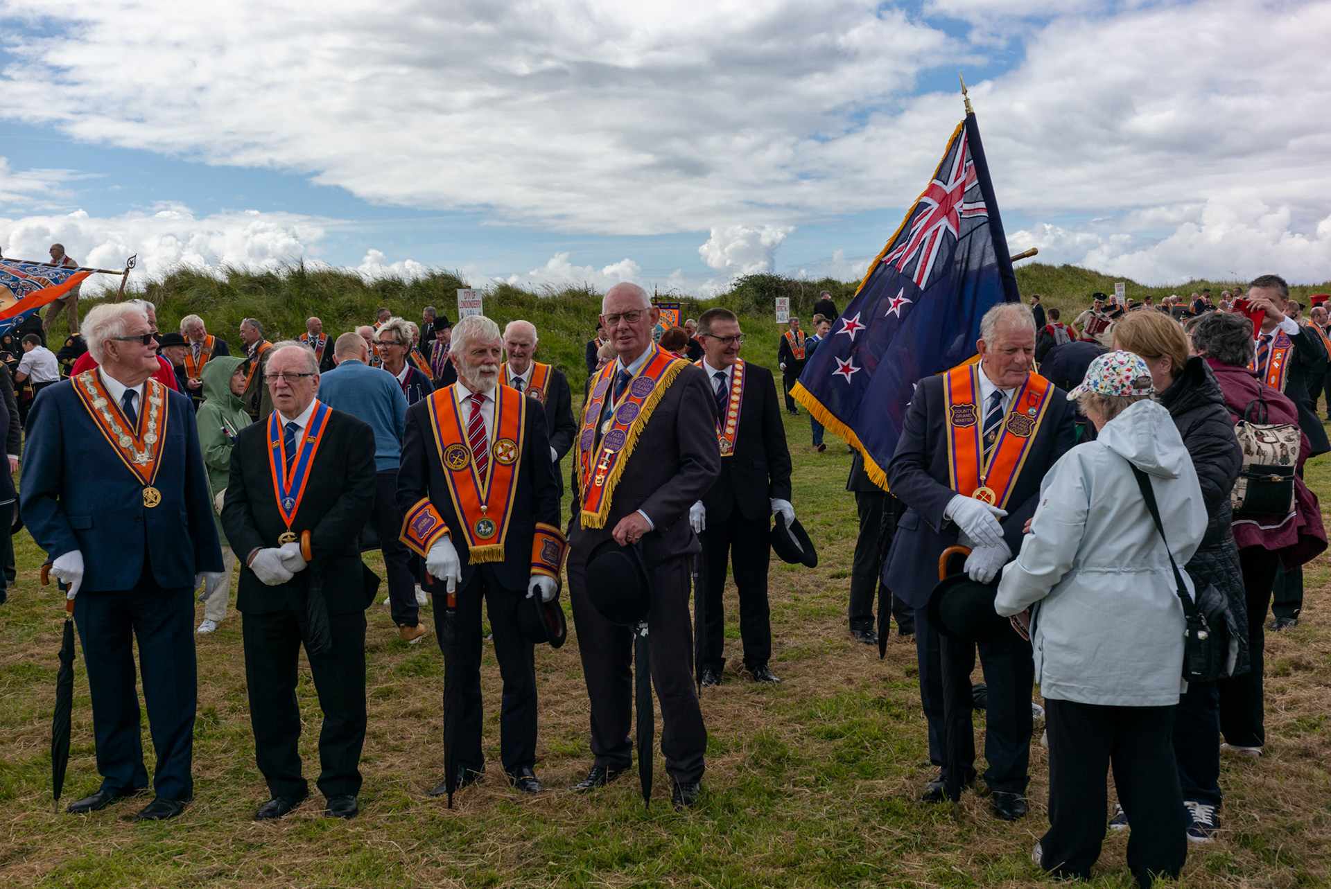 Members of a flute band get set to start the annual Orange Order parade at Rossnowlagh Beach in Co. Donegal, Ireland, on July 06, 2024. Around 50 Orange lodges from Ireland and across Northern Ireland paraded down a country lane towards the seaside village of Rossnowlagh on Saturday, the only annual Orange Order parade in the Republic of Ireland. Thousands of people have attended the annual Orange Order parade which traditionally takes place on the Saturday before the main Twelfth demonstrations in Northern Ireland.