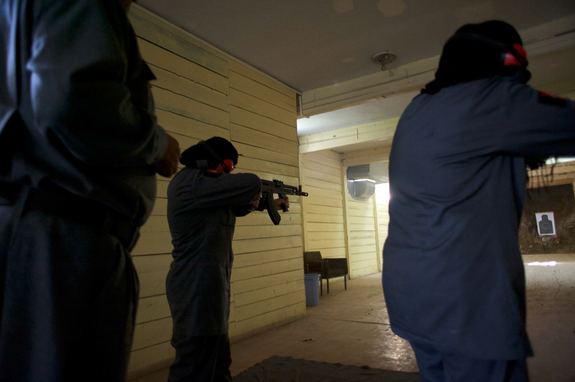 Afghan National Police (ANP) female cadets during shooting exercises at the Afghan Nacional Police Academy shooting range in Kabul.