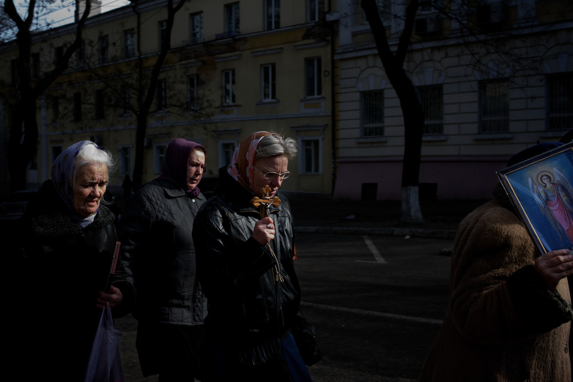 People in Odessa pray in protest against the Russian annexation of Crimea.
