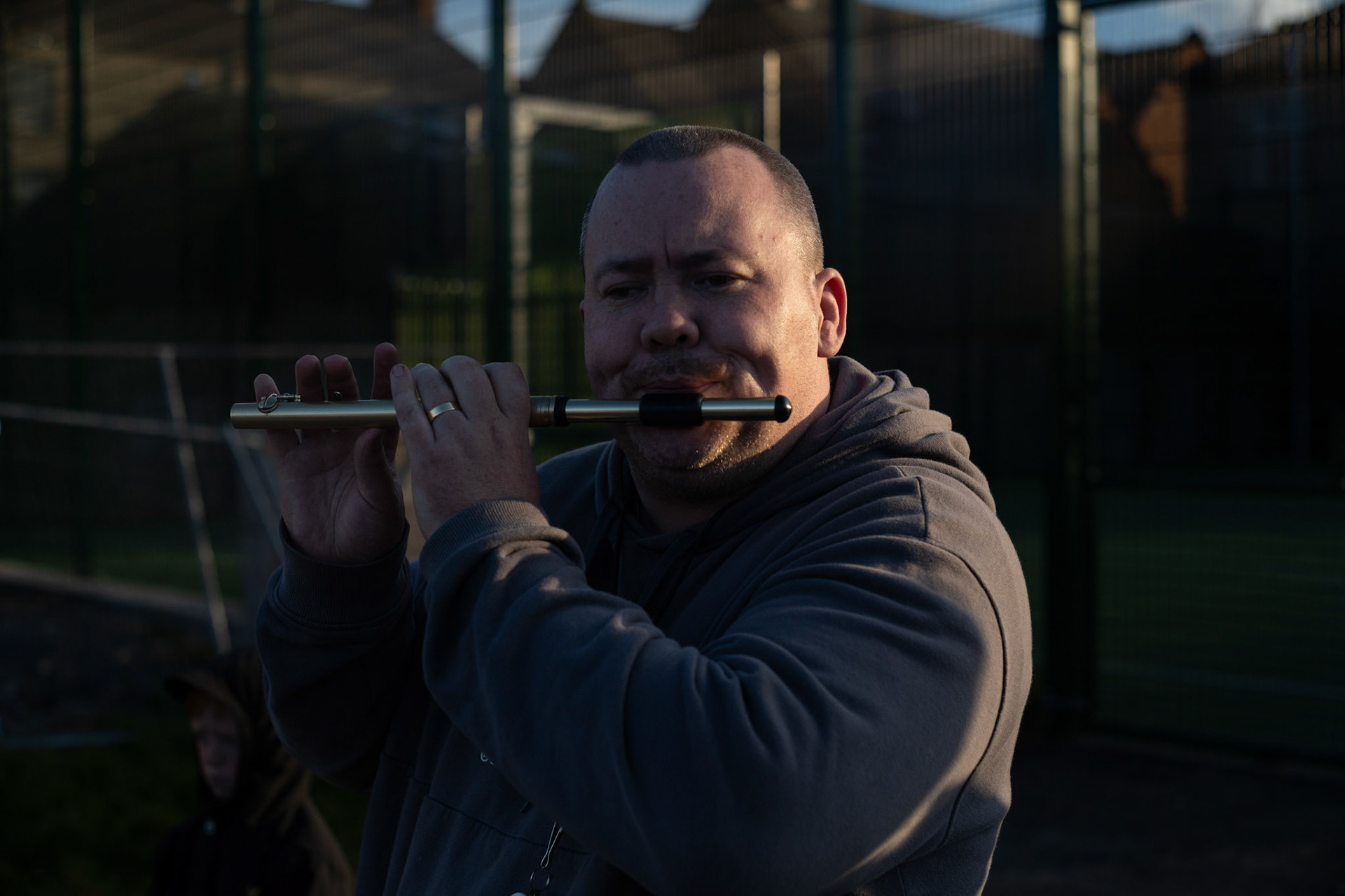 Members of the South Belfast Young Conquerors Flute Band during practice in Donegall Pass, a predominantly working-class loyalist community in inner-city Belfast, Northern Ireland, on May 13, 2021.