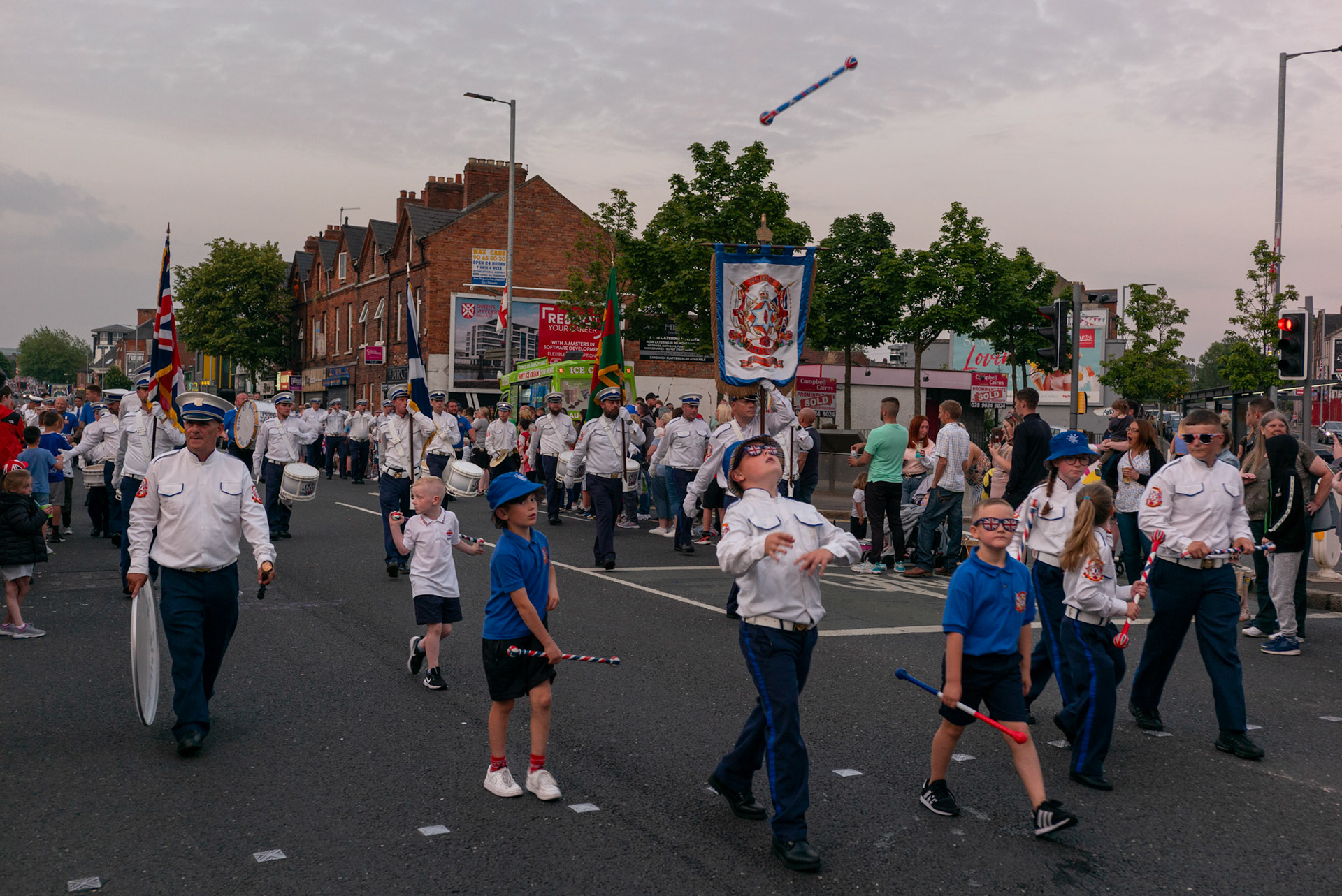 Members of loyalist marching flute bands take part in a march commemorating the Battle of the Somme across East Belfast, Northern Ireland, on July 1, 2021.