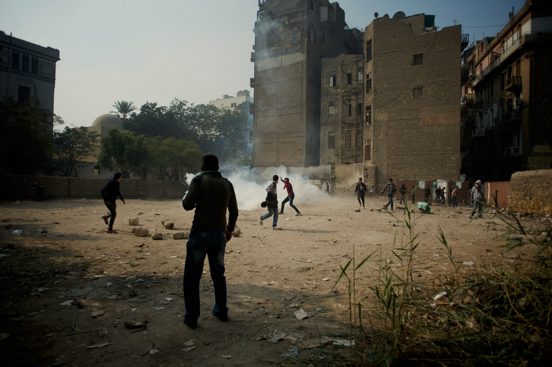 Egyptian protestors clash with the police in central Cairo.