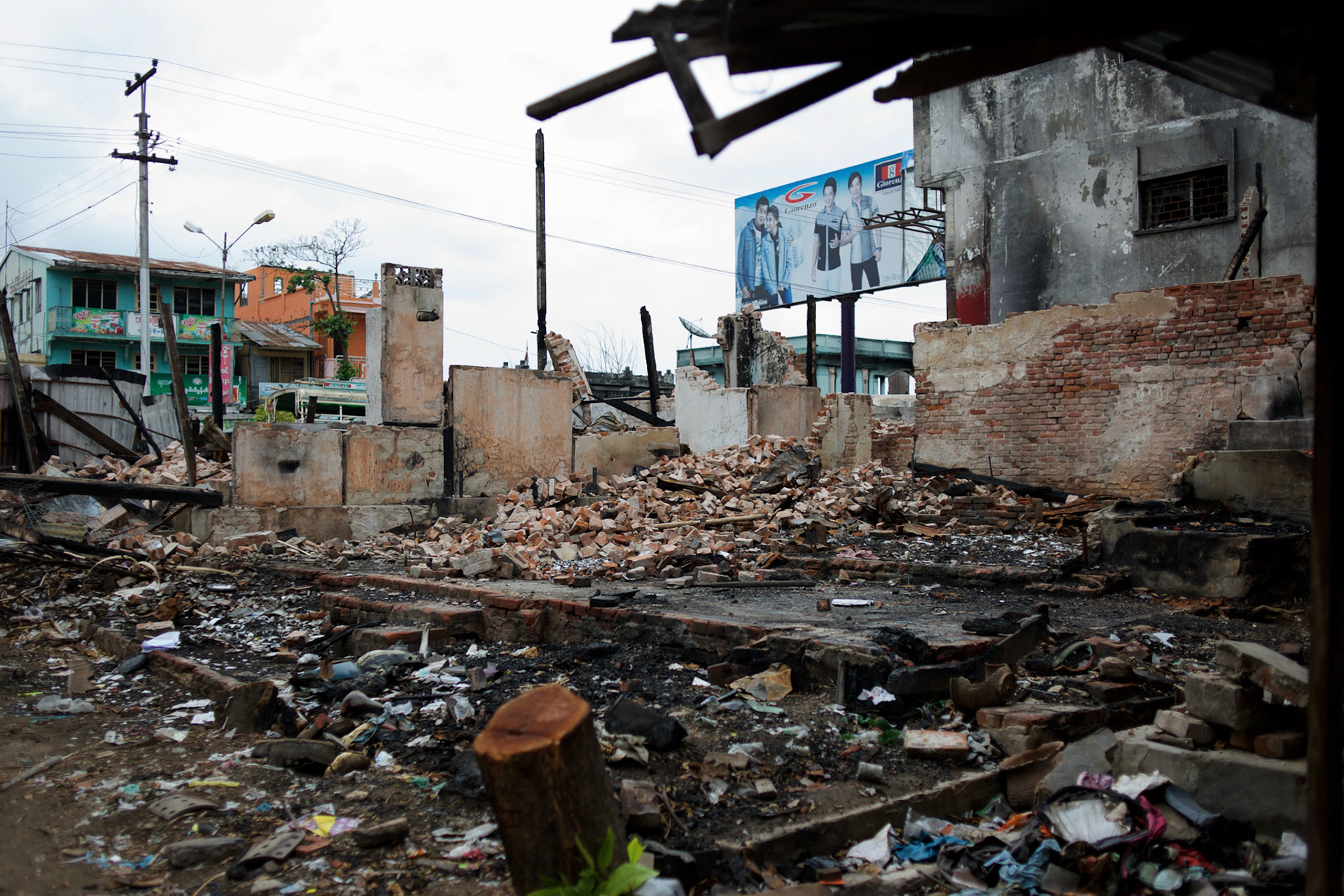 May 15, 2013 - Meiktila, Myanmar: Damaged buildings are seen in a Muslim quarter, which was razed by Buddhists in ethnic violence in March, in Meikhtila, central Myanmar. CREDIT: Paulo Nunes dos Santos