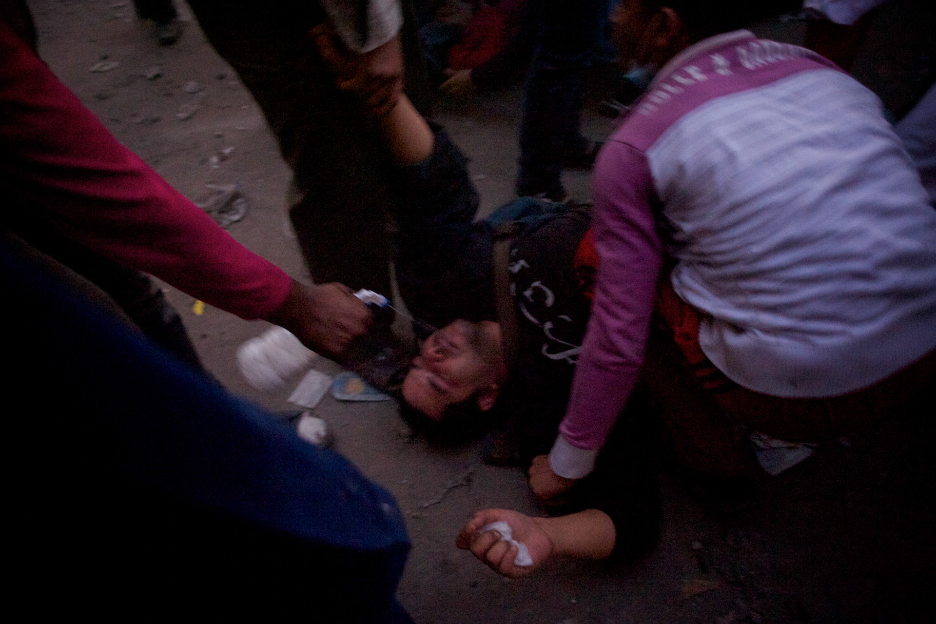 Egyptian protestors clash with the police in central Cairo.