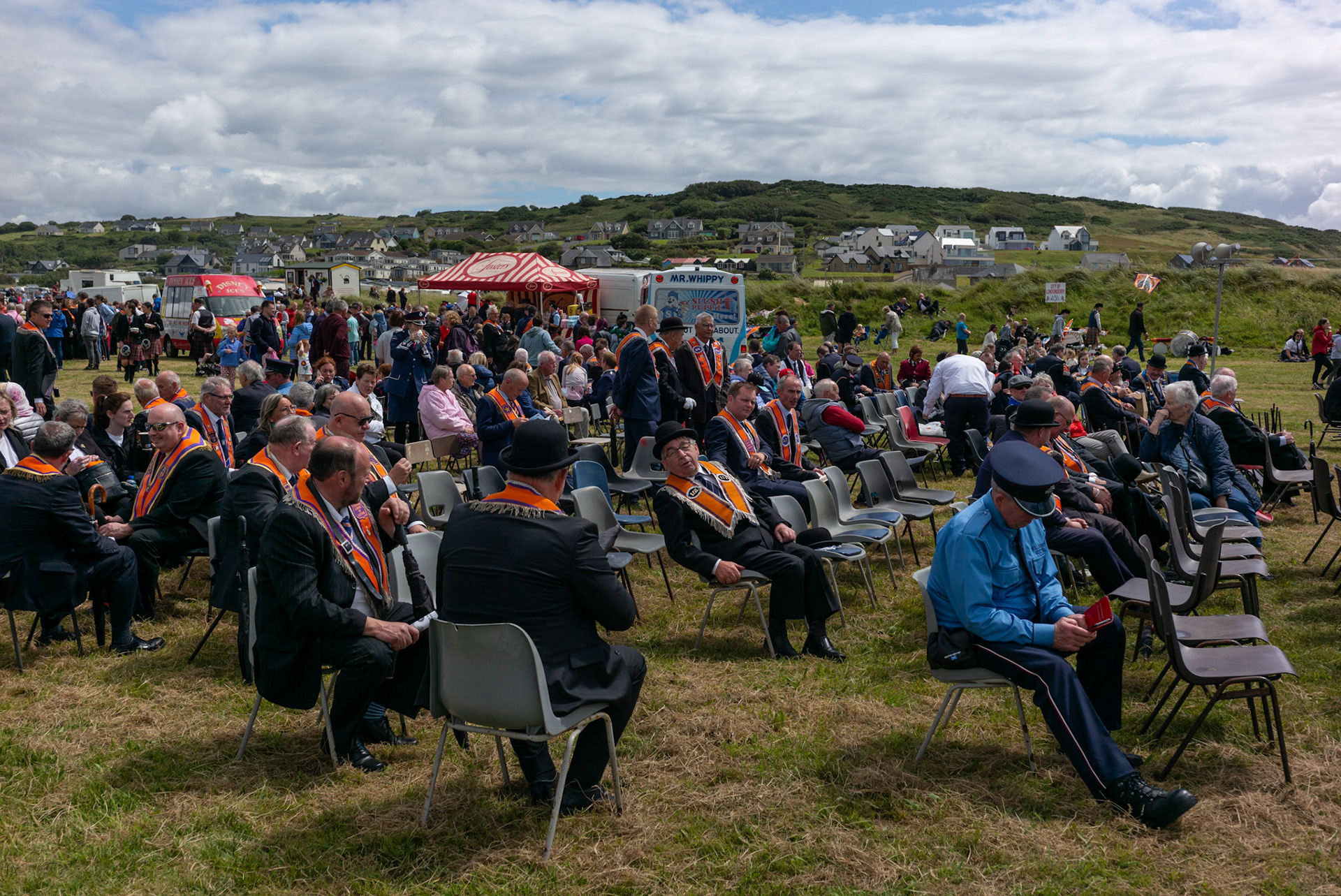 Annual Orange Order parade at Rossnowlagh Beach in Co. Donegal, Ireland, on July 06, 2024. Around 50 Orange lodges from Ireland and across Northern Ireland paraded down a country lane towards the seaside village of Rossnowlagh on Saturday, the only annual Orange Order parade in the Republic of Ireland. Thousands of people have attended the annual Orange Order parade which traditionally takes place on the Saturday before the main Twelfth demonstrations in Northern Ireland.