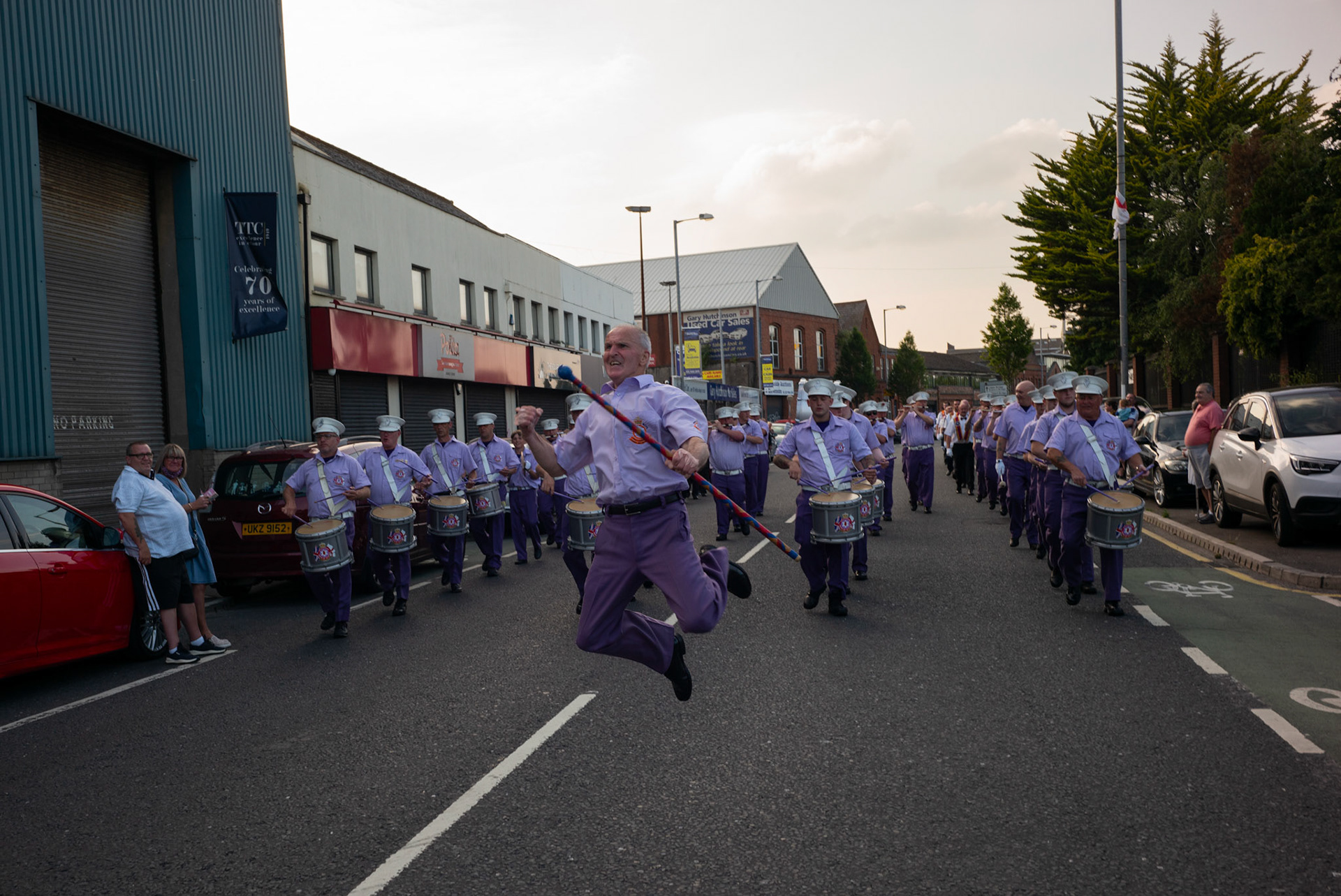 Members of loyalist marching flute bands take part in a march commemorating the Battle of the Somme across East Belfast, Northern Ireland, on July 1, 2021.