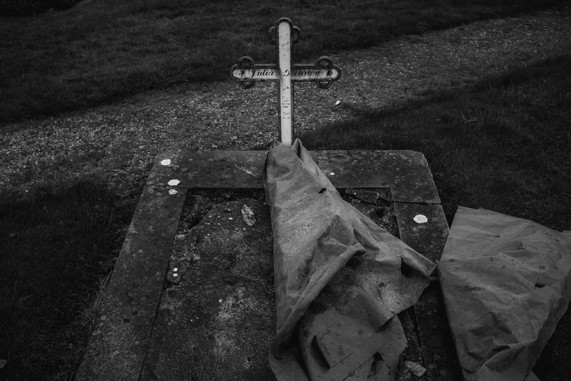 TUAM, IRELAND - OCTOBER 18, 2017: The tomb of Julia Devaney in Tuam Cemetery, Tuam. Julia Devaney is unique in that she left a record of her almost 40 years in the Tuam Mother and Baby Home. From entering the home as a child in about 1923, to leaving it as an employee when it closed its doors for the last time on September 16, 1961, she had an insight into every aspect of the place. CREDIT: Paulo Nunes dos Santos for The New York Times