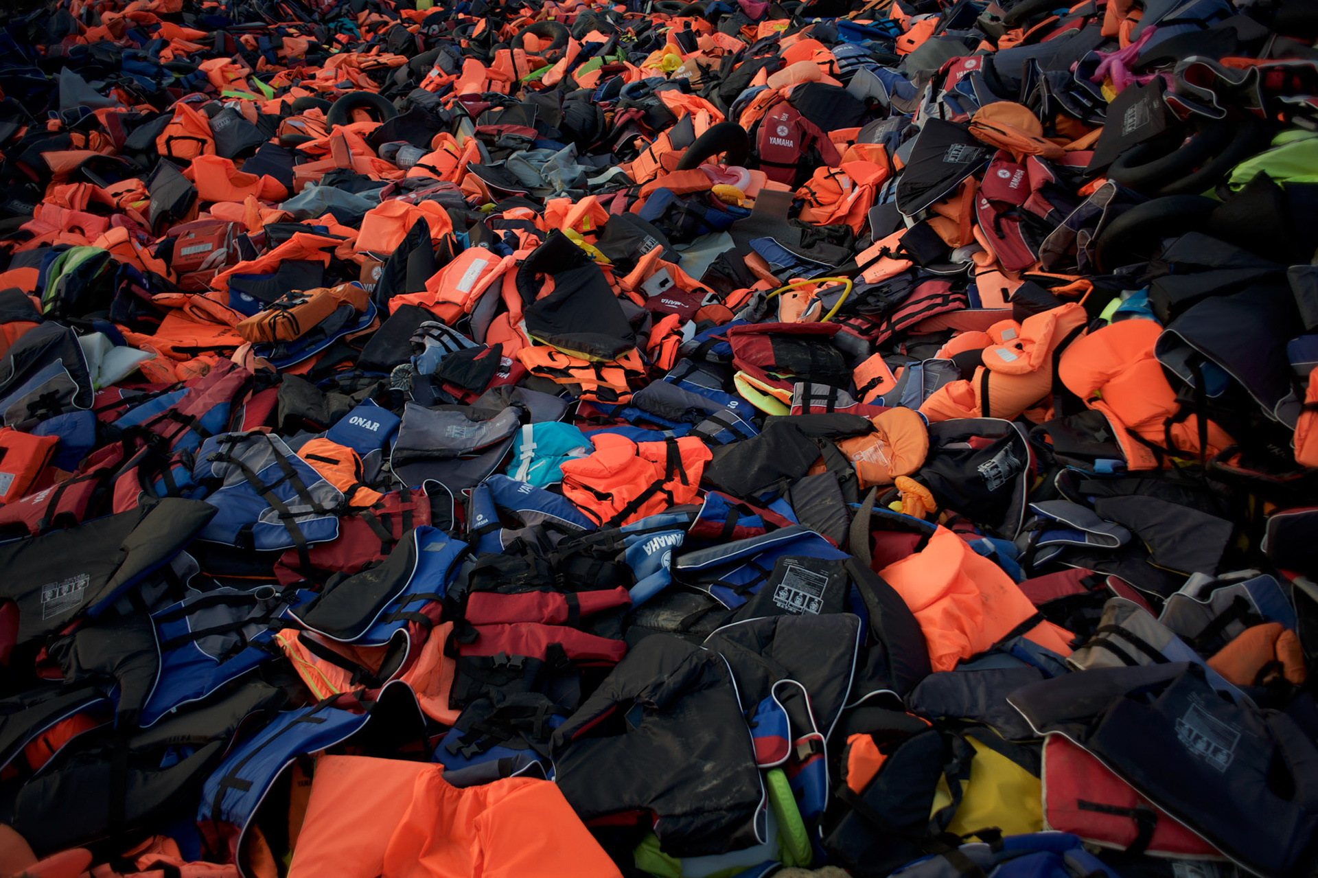 Thousands of life-vests are seen dumped in a a hilltop near Molyvos in Lesbos.