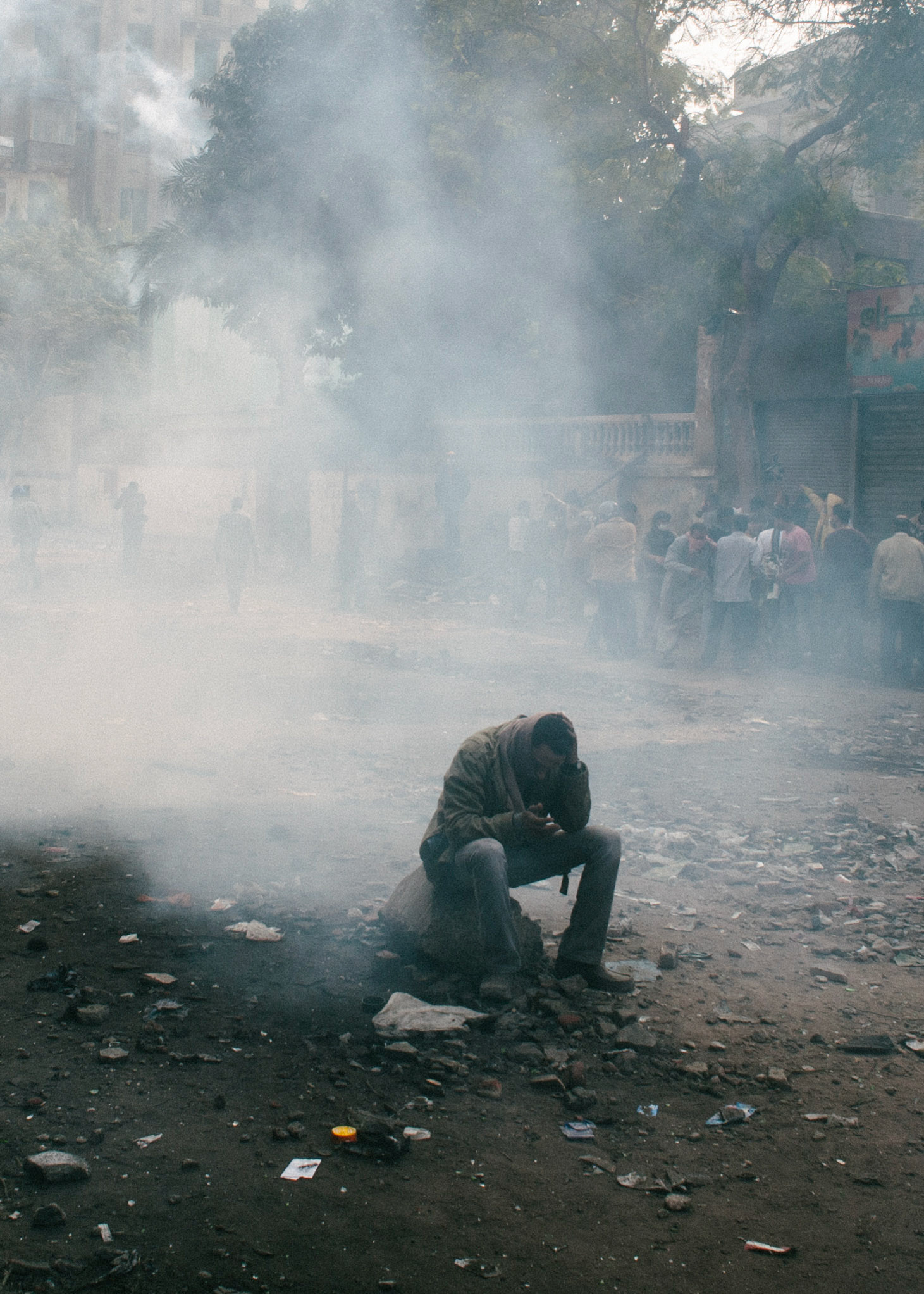 Egyptian protestors clash with the police in central Cairo.