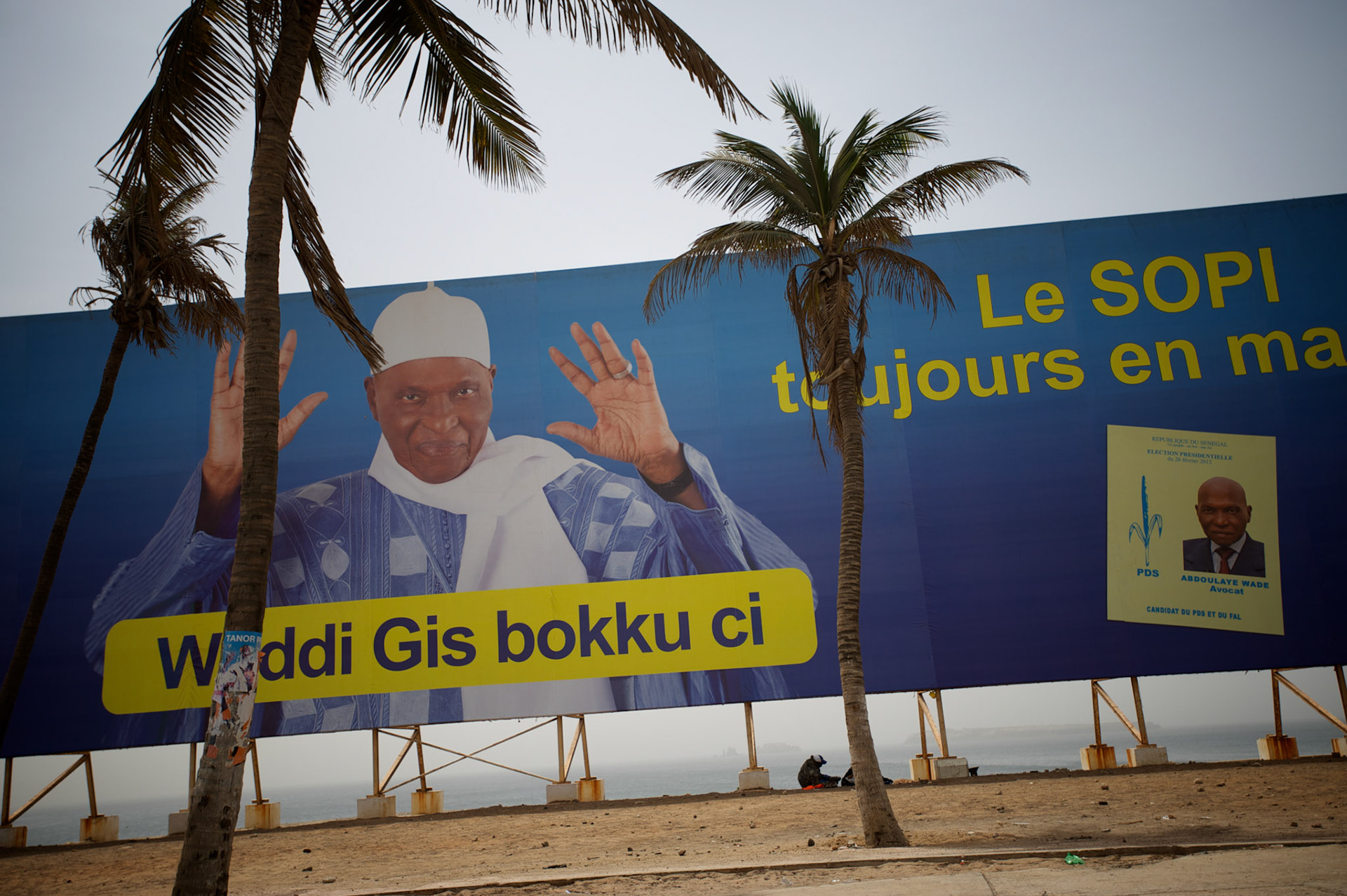 February 23, 2012 - Dakar, Senegal: A campaign poster of the president Abdoulaye Wade is displayed in a outdoor at the corniche in central Dakar, ahead of the presidential elections on the 26th of February. (Paulo Nunes dos Santos/Polaris)