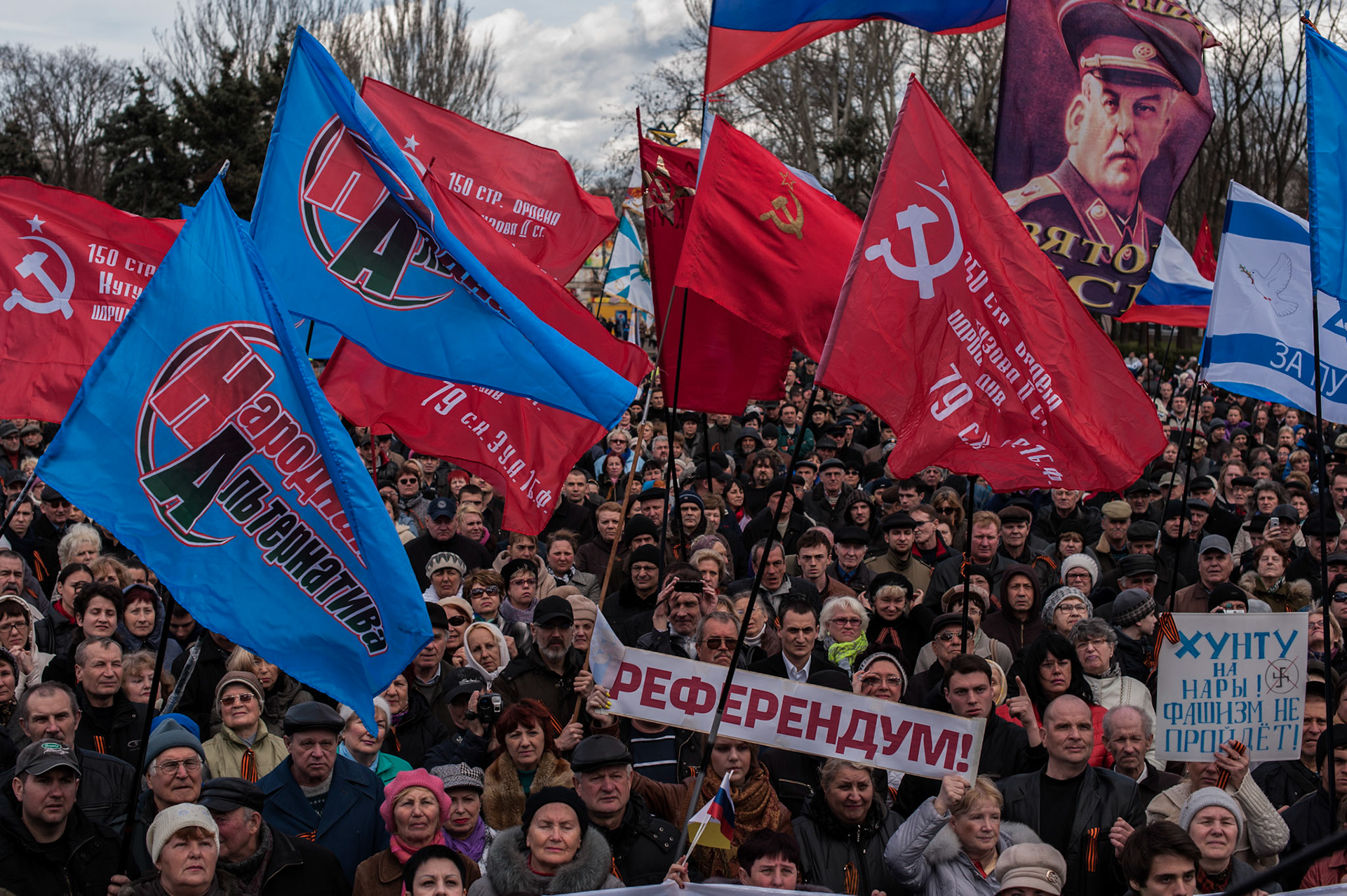 Ethnic Russians gather in Odessa to demonstrate support for the Crimean status referendum.