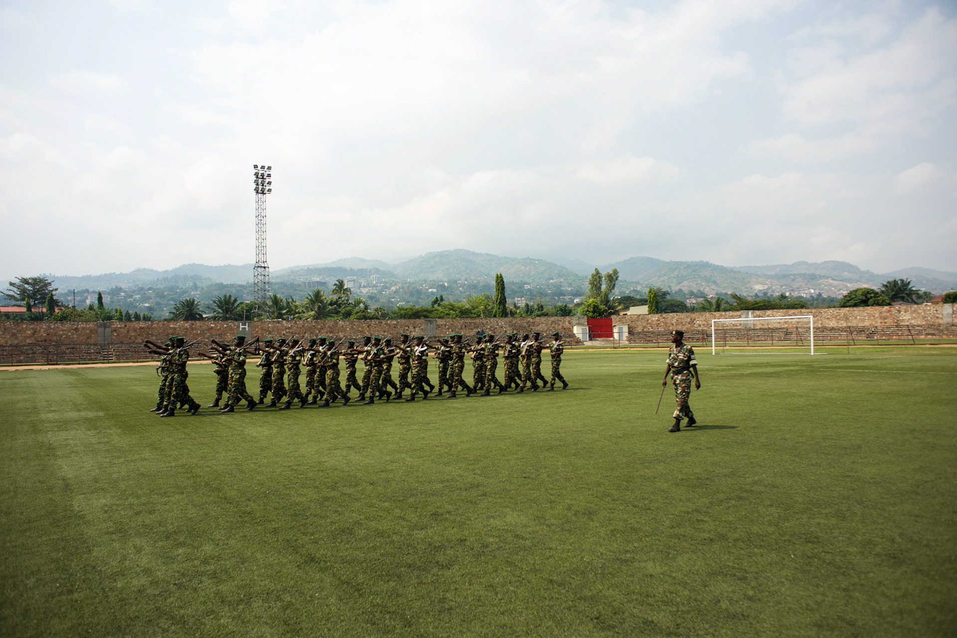 Burundian Army during a rehearse for Independence Day celebrations at Burundi's National Stadium in Bujumbura.