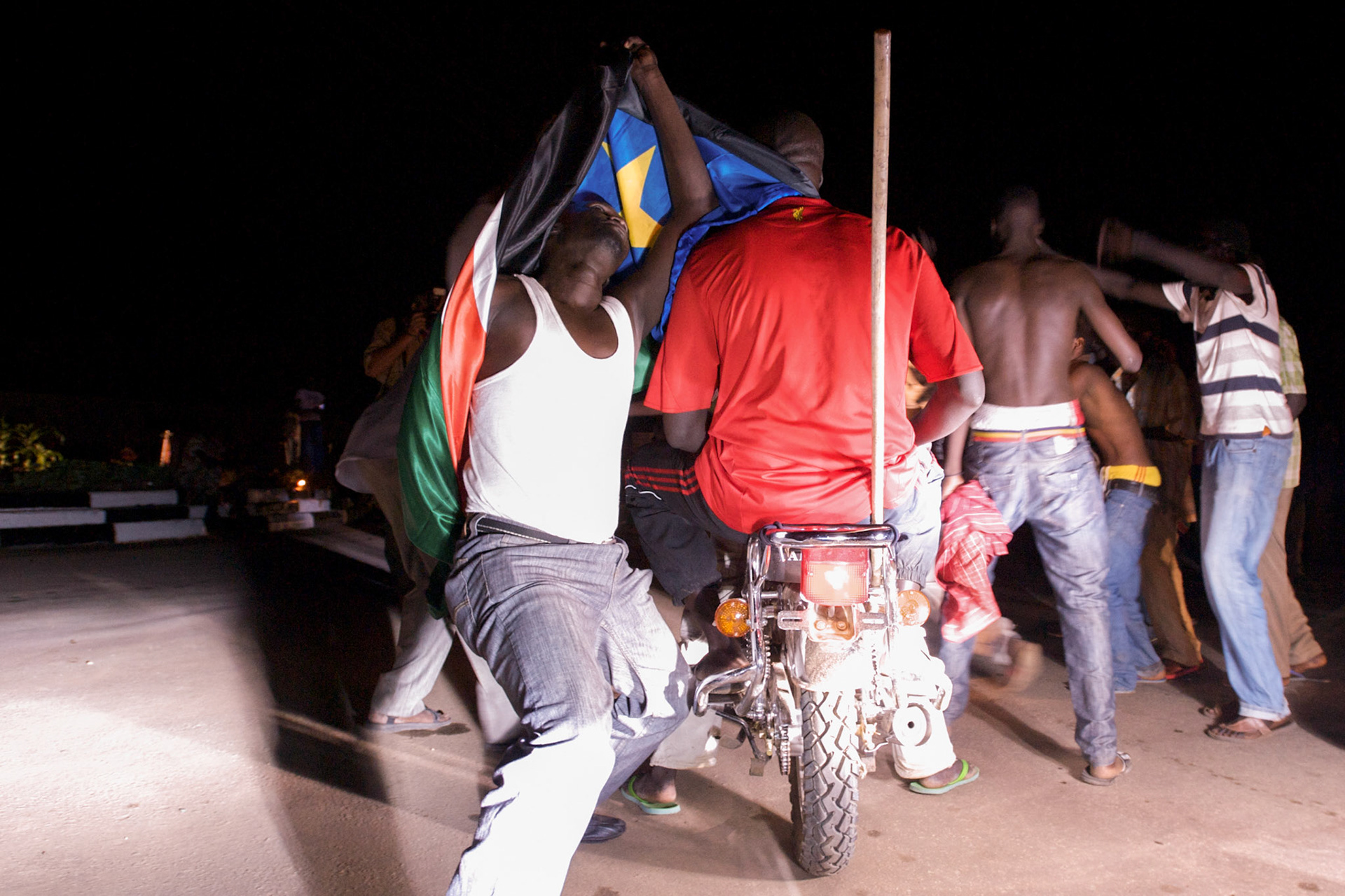 Southern Sudanese celebrate the first hours of independence in the streets of Juba.
