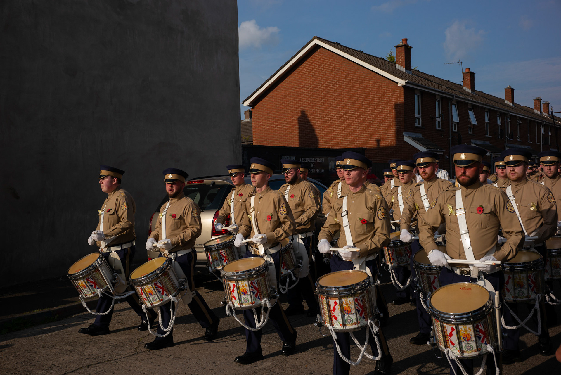 Members of loyalist marching flute bands take part in a march commemorating the Battle of the Somme across East Belfast, Northern Ireland, on July 1, 2021.