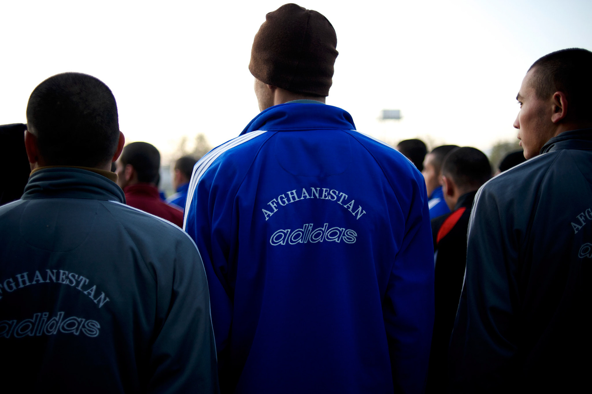 Afghan National Police (ANP) cadets line up for morning exercise at the Afghan Nacional Police Academy in Kabul.