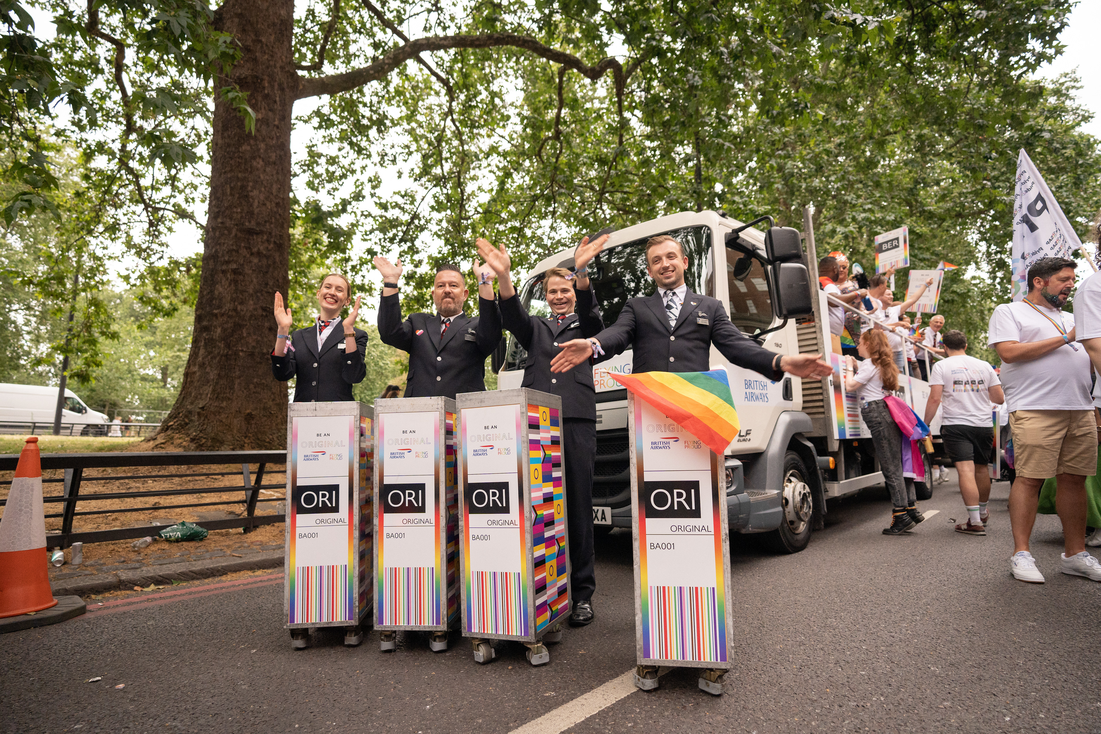 London Pride 2023 and BST 2023 - Trollies, flatbed trailer, t-shirts, placards, banners. Key art design and artworked full event. Internal assets were also created.