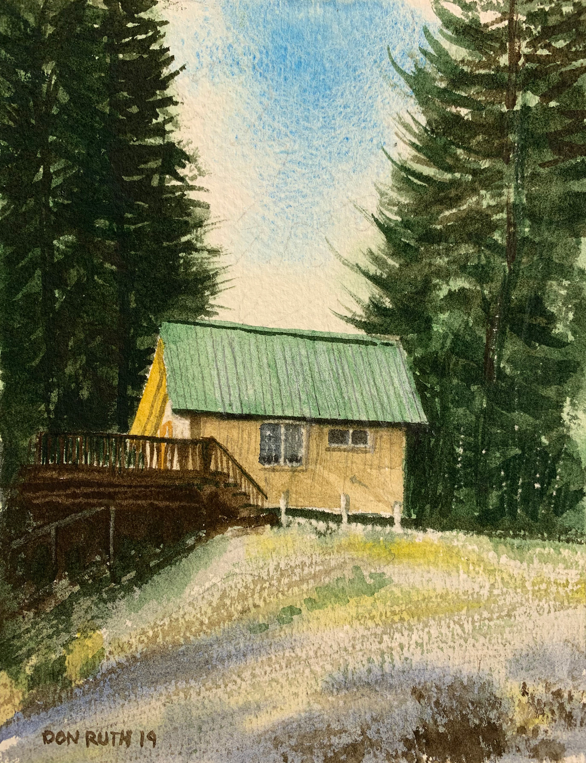 Watercolor Don Ruth the Works Alaskan Cabin