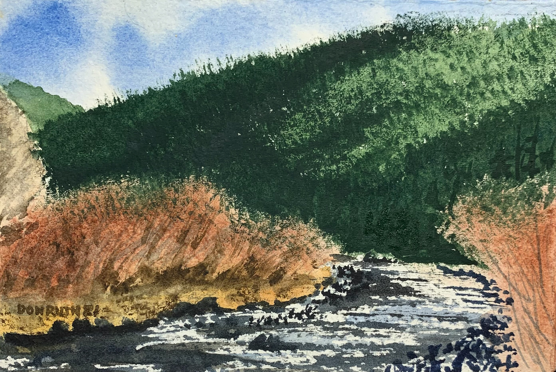 Watercolor Mountain Stream donruththeworks