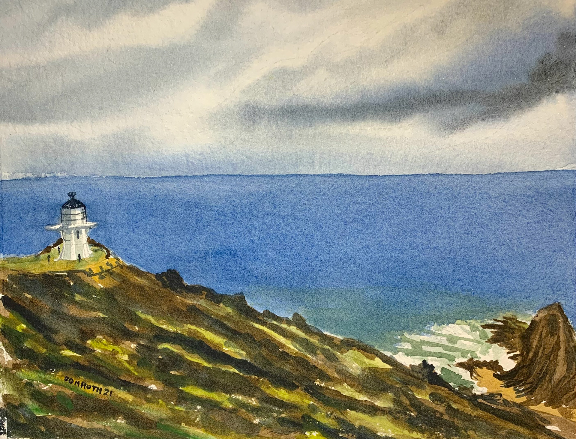 Watercolor Cape Reinga Lighthouse New Zealand Don Ruth the Works