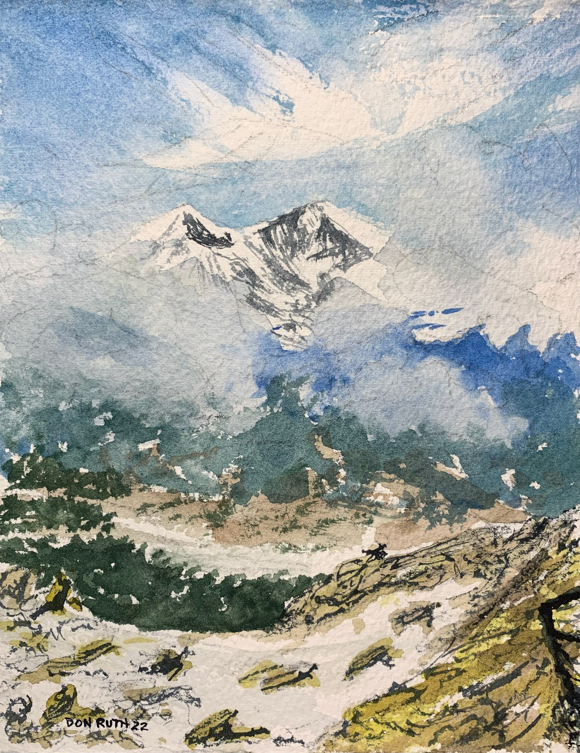 Watercolor Wintery Longs Peak donruththeworks