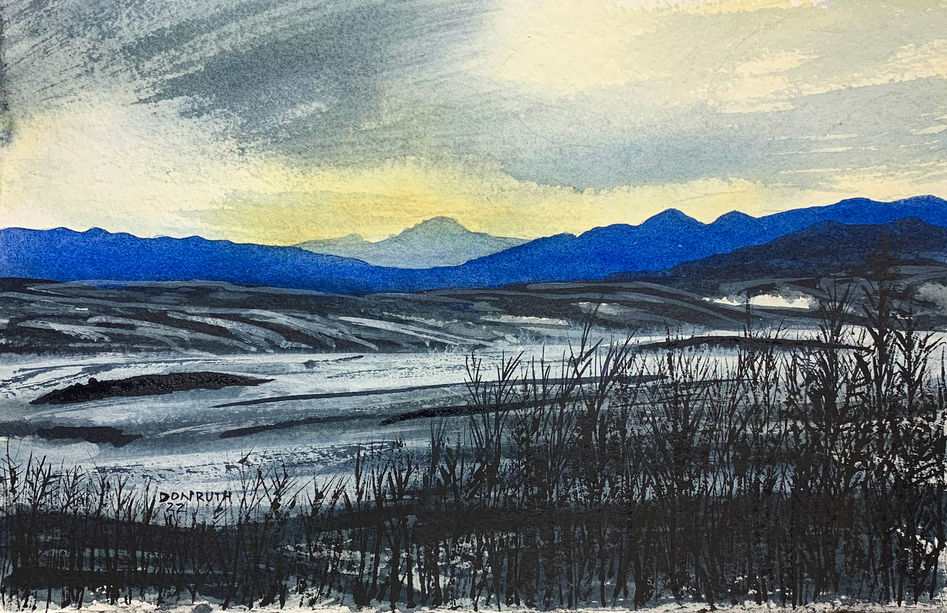 Watercolor Shrouded in Mystery Longs Peak donruththeworks