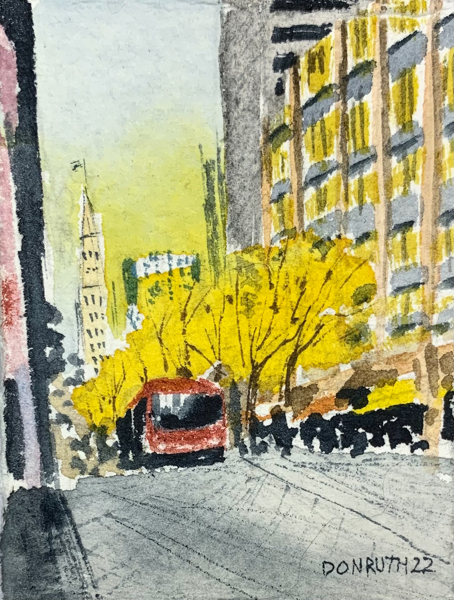 Watercolor Downtown Fall 16th and California donruththeworks