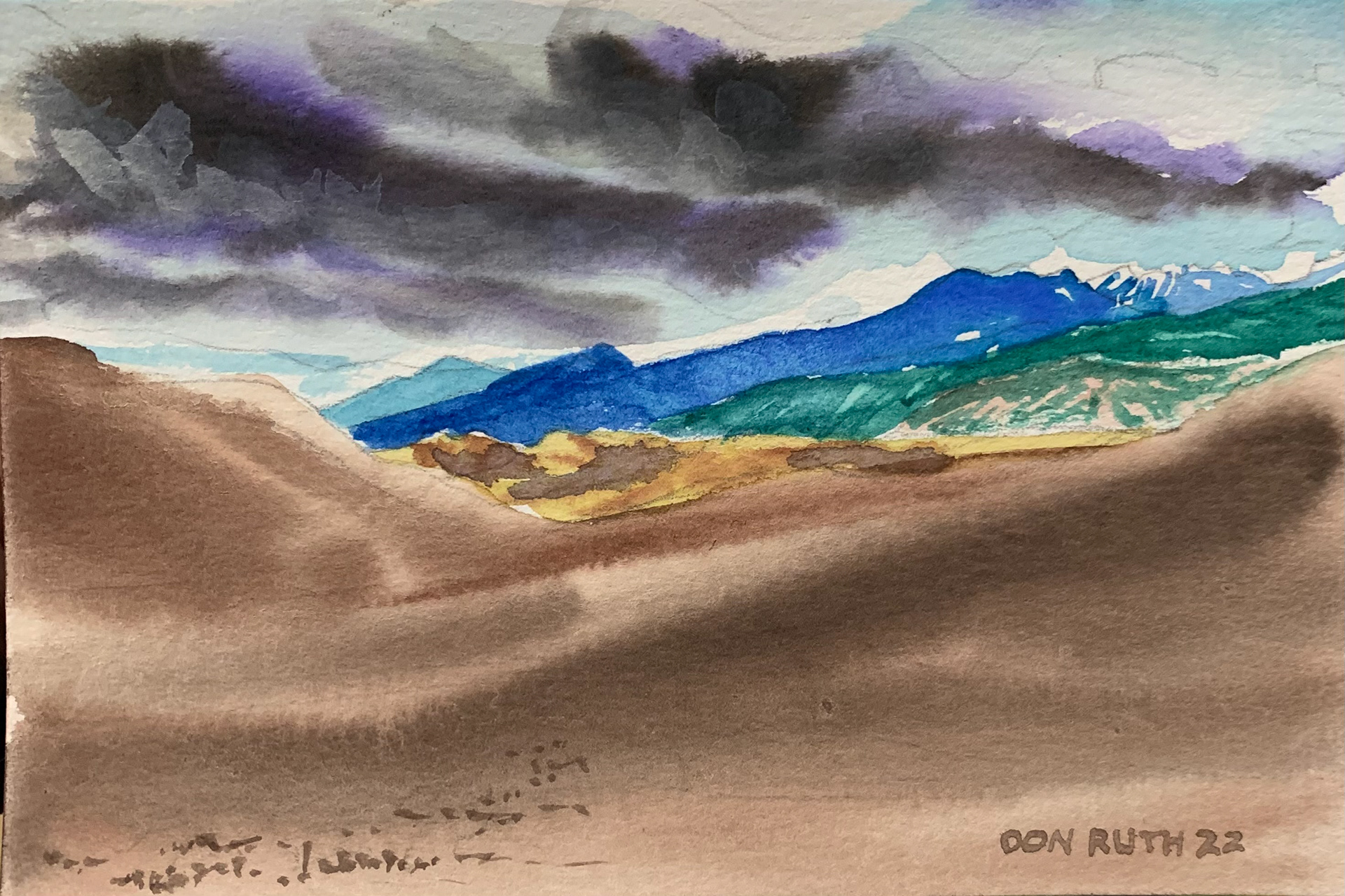 Watercolor Colorado Sand Dunes donruththeworks
