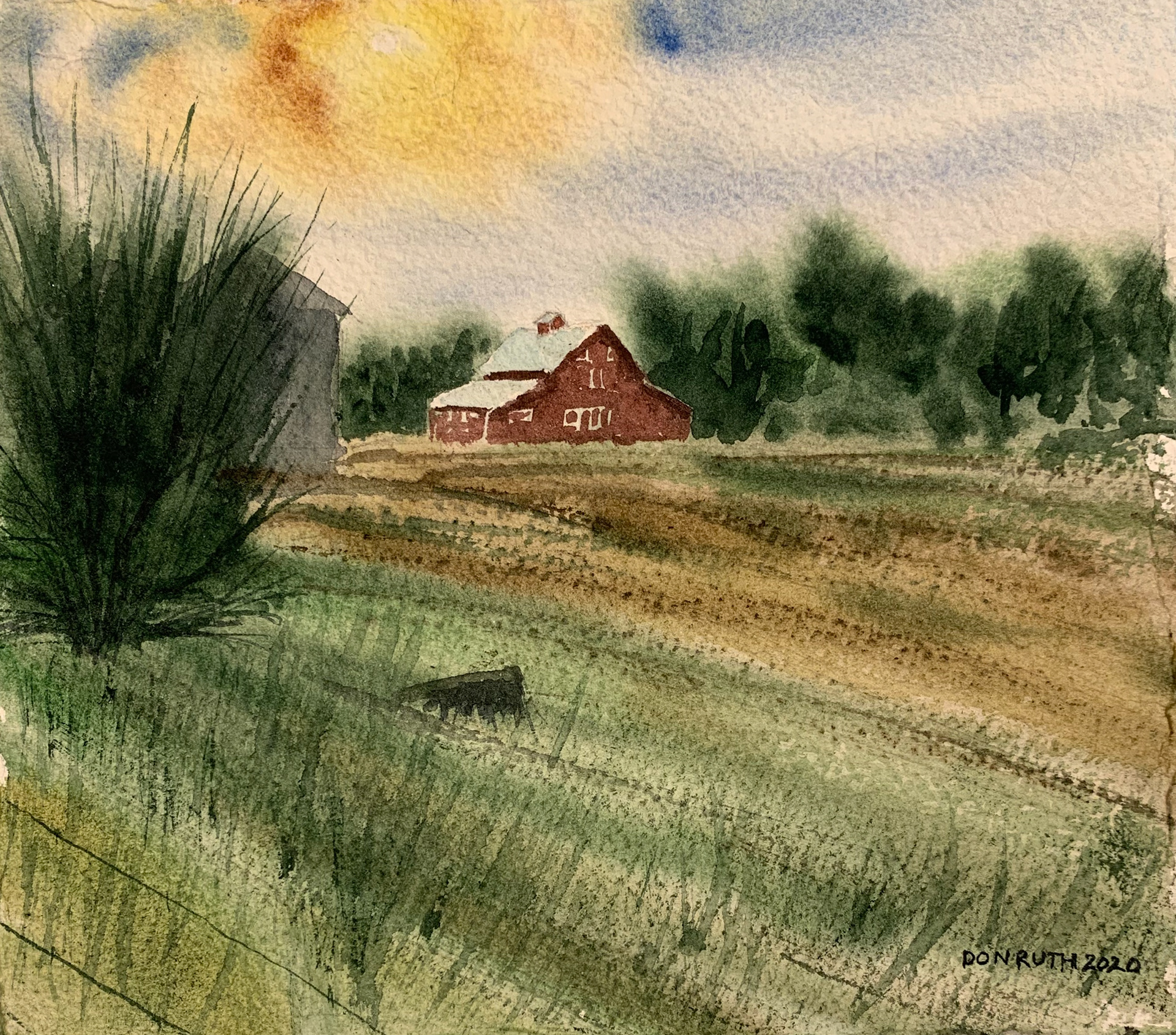Red Barn Smoky Skies Watercolor Don Ruth the Works