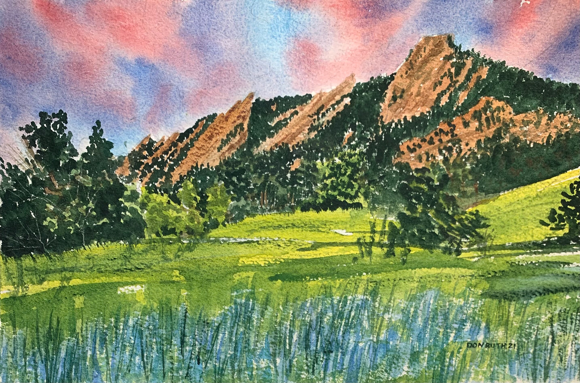Flatirons on Fire Don Ruth the Works Watercolor