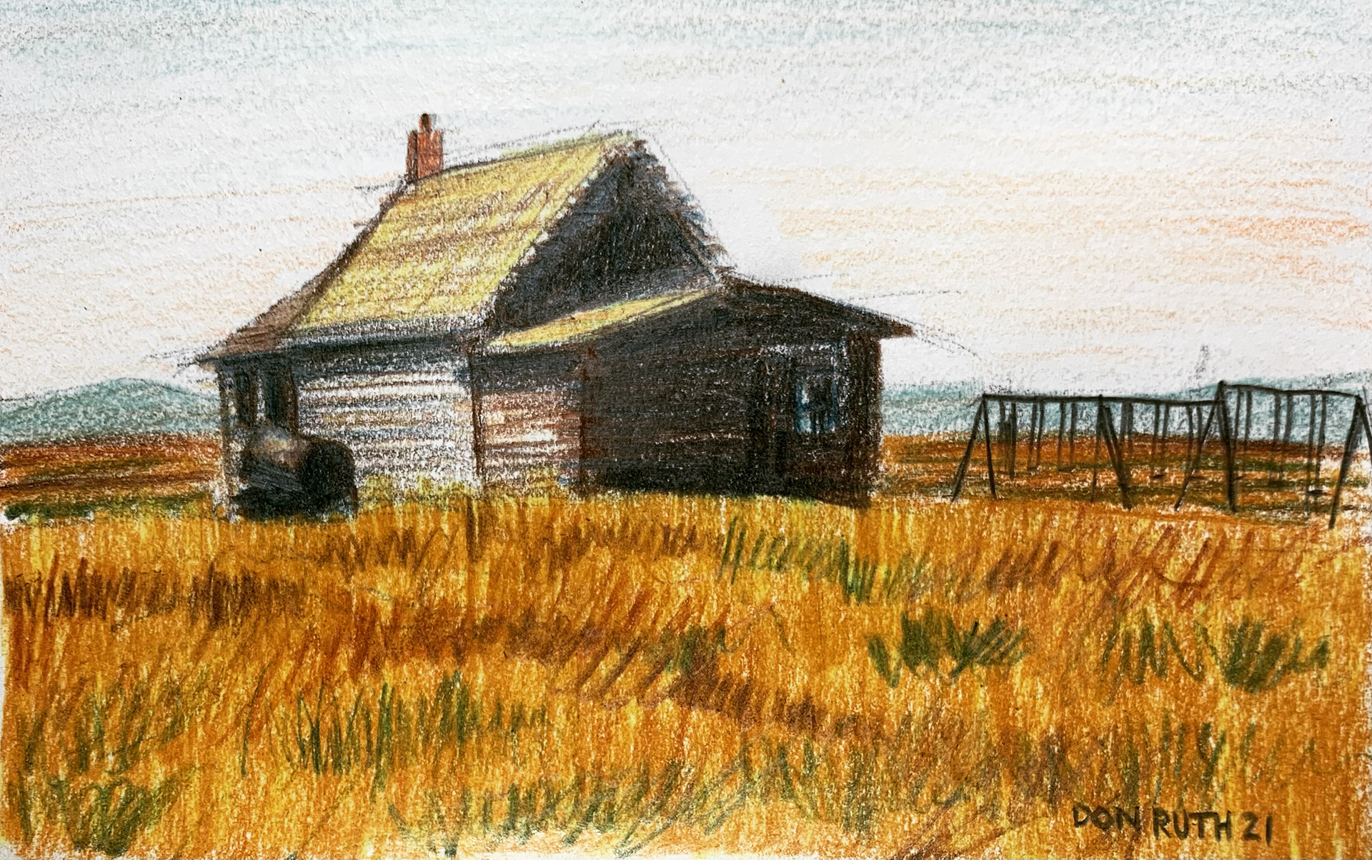 School's Out Prairie schoolhouse Colored Pencil Don Ruth The Works